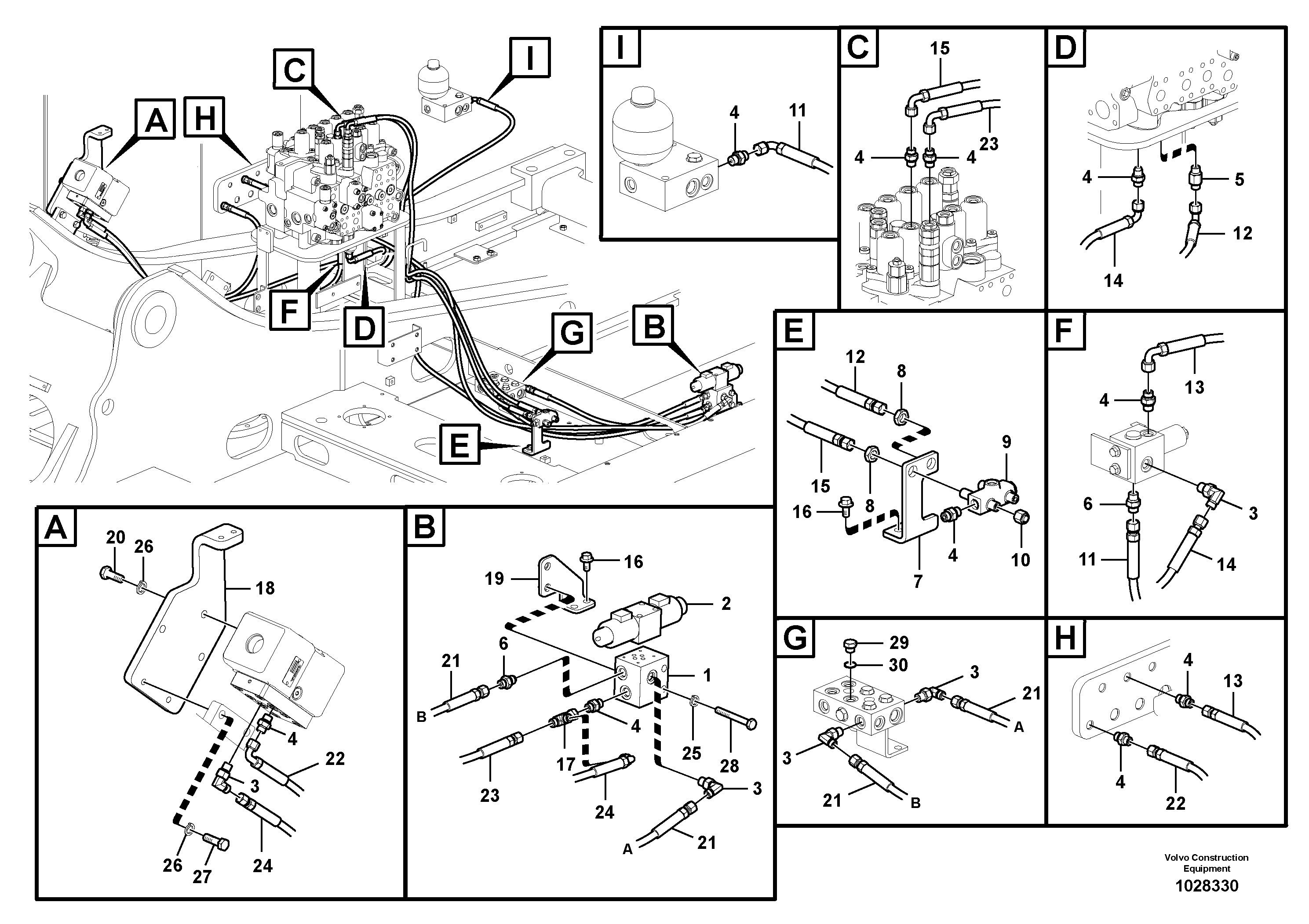 Схема запчастей Volvo EC160C - 29839 Working hydraulic, hammer and shear for 1st pump flow EC160C