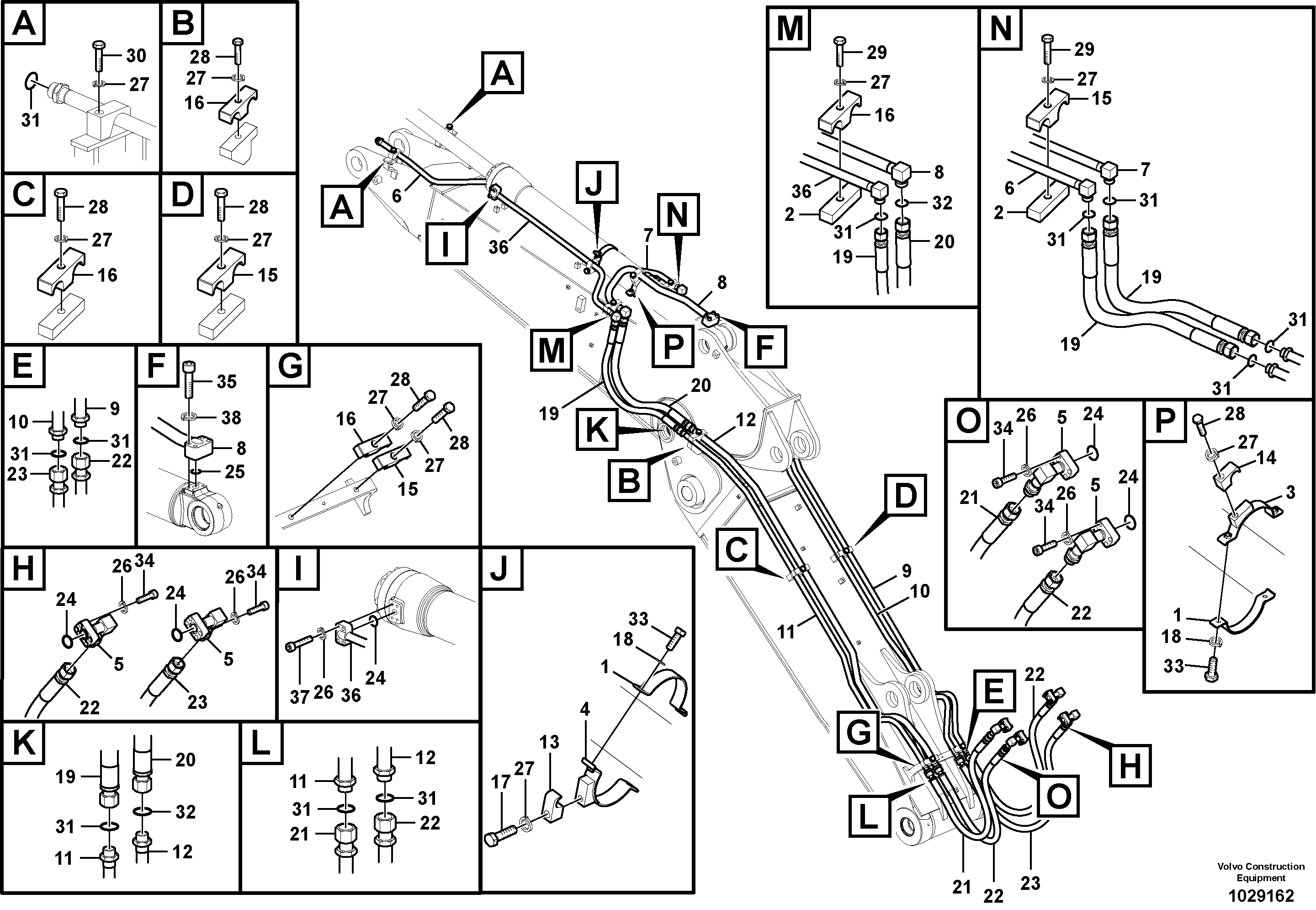 Схема запчастей Volvo EC160C - 57829 Working hydraulic, dipper arm cylinder on adjustable boom EC160C