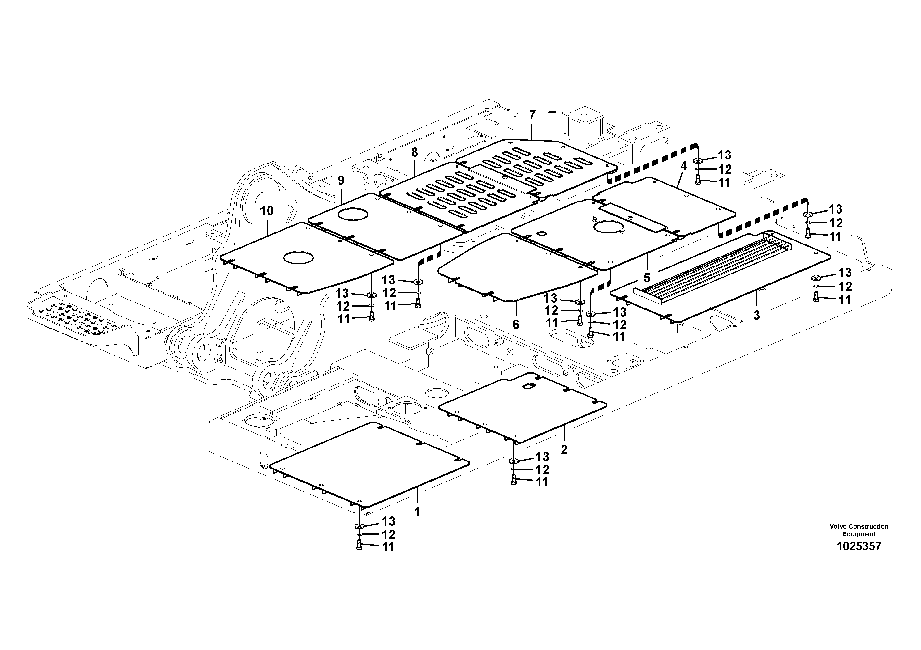 Схема запчастей Volvo EC160C - 80996 Hatches under engine, hydr.pumps, cooler, m.valve and fuel tank EC160C