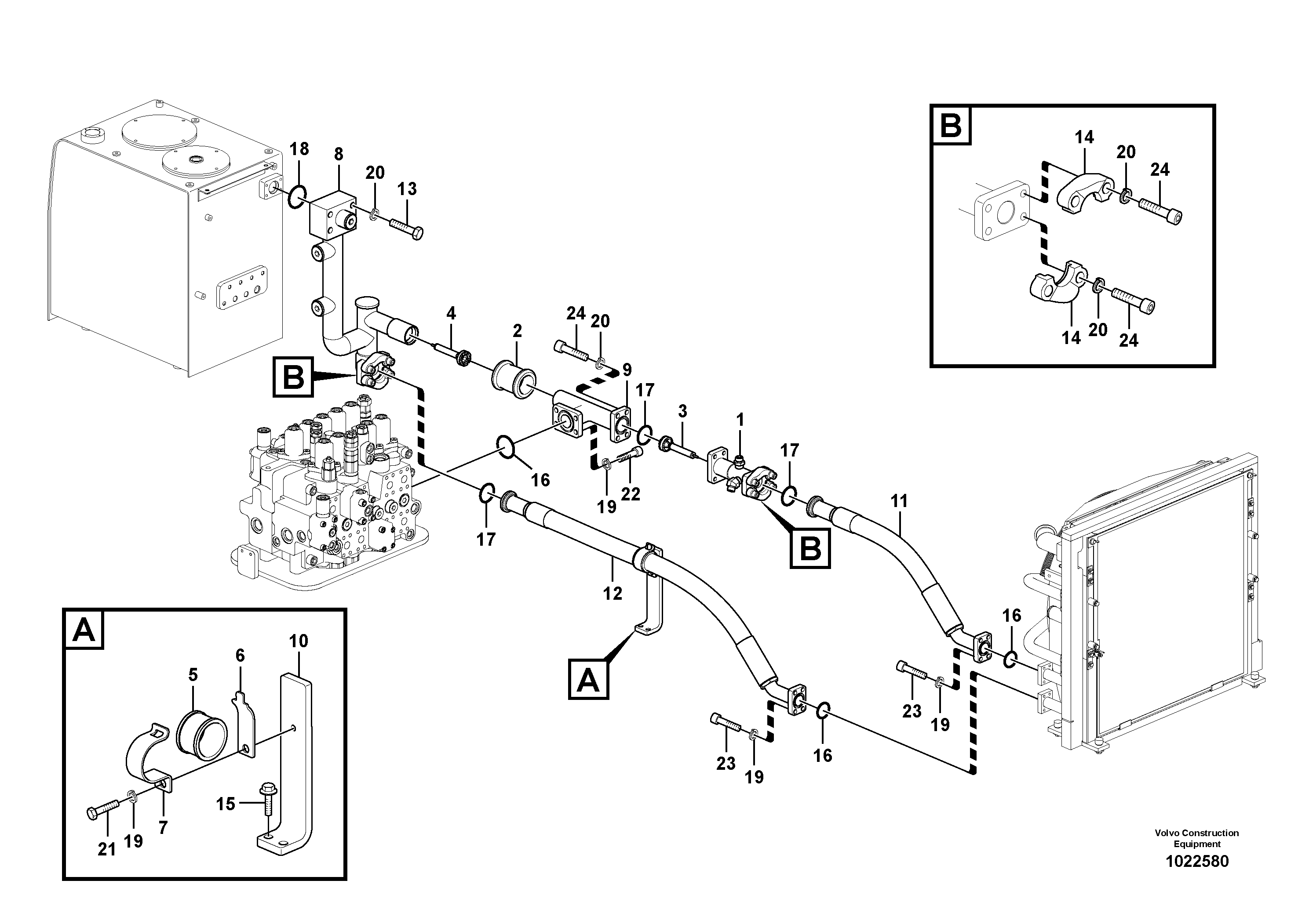 Схема запчастей Volvo EC160C - 37943 Hydraulic system, hydraulic tank to hydraulic oil cooler EC160C