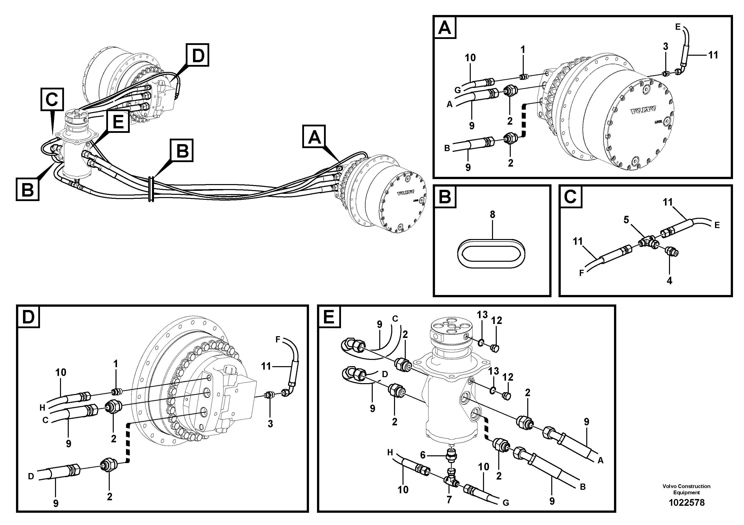 Схема запчастей Volvo EC160C - 51285 Turning joint line, turning joint to travel motor EC160C