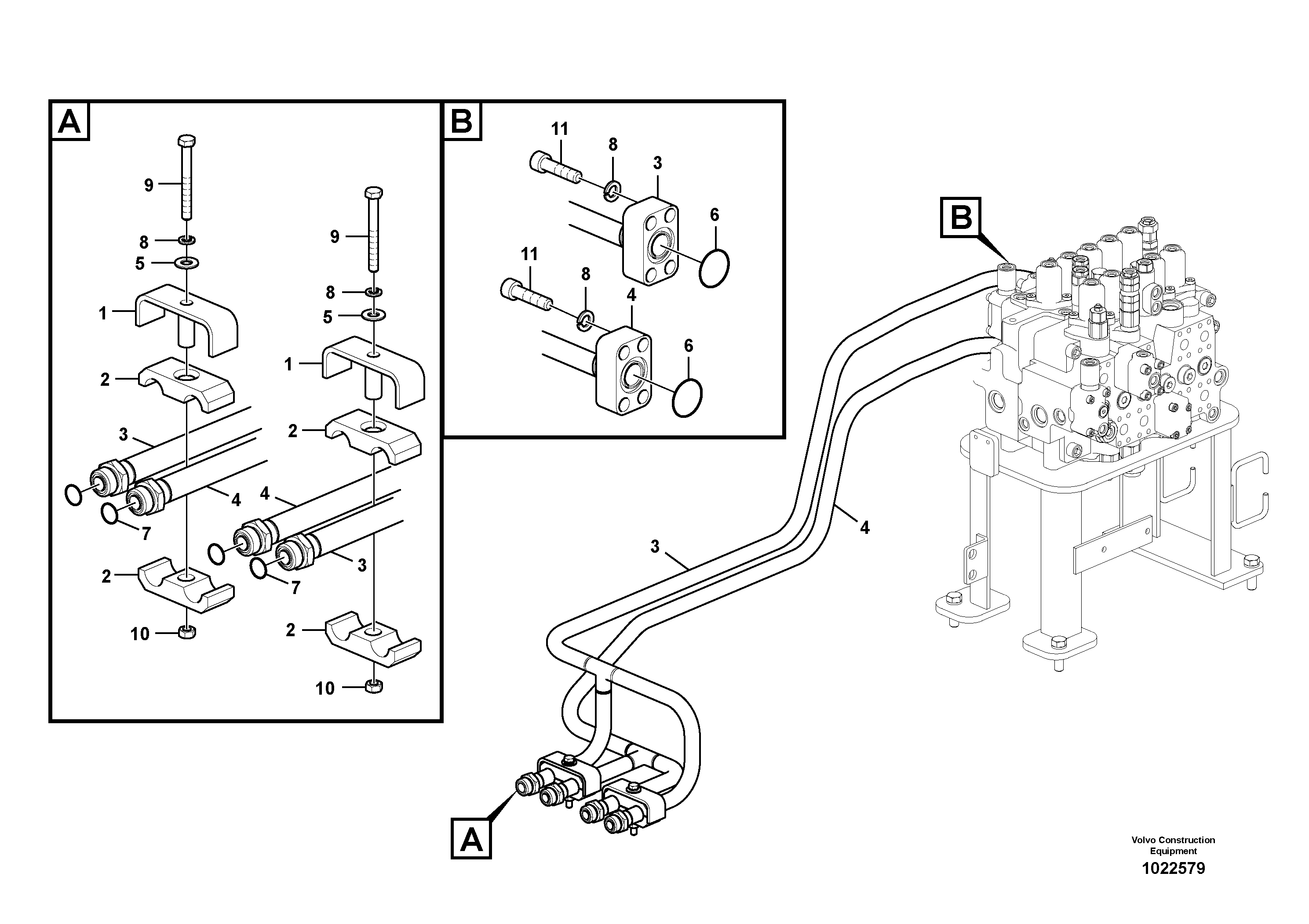 Схема запчастей Volvo EC160C - 9343 Hydraulic system, control valve to boom and swing EC160C