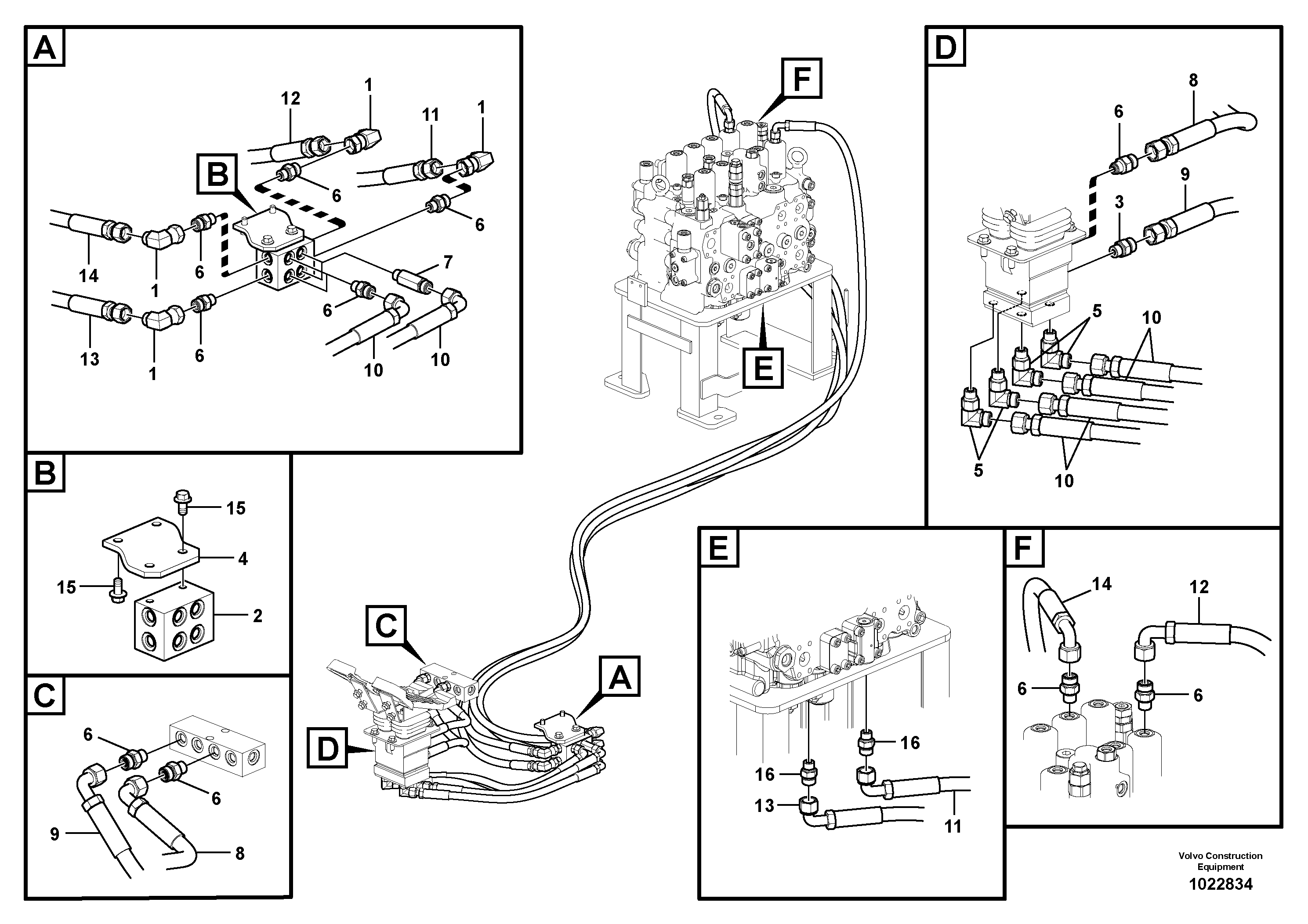 Схема запчастей Volvo EC235C - 43938 Servo system, control valve to remote control valve pedal EC235C