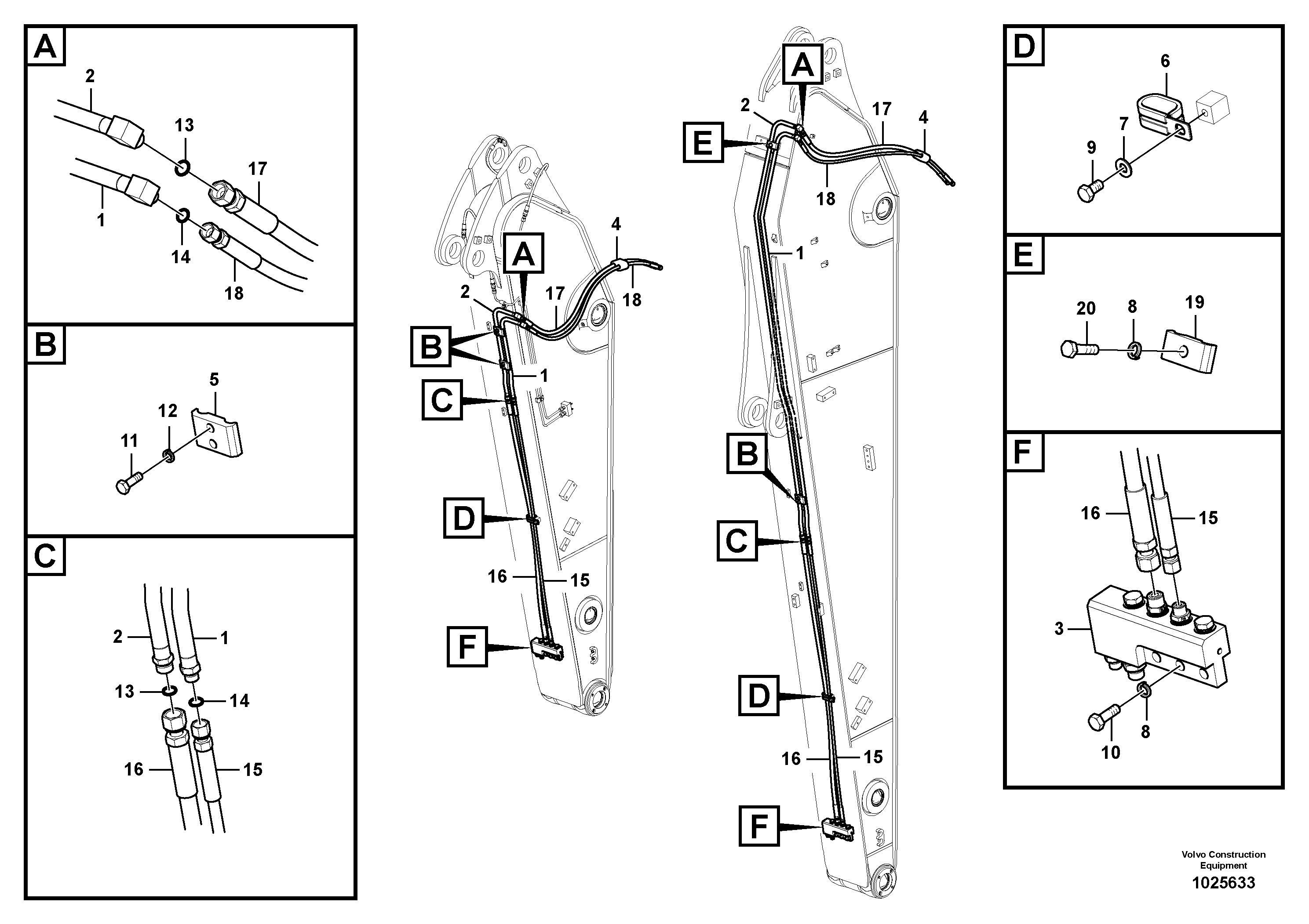 Схема запчастей Volvo EC235C - 35820 Working hydraulic, slope and rotator on dipper arm EC235C
