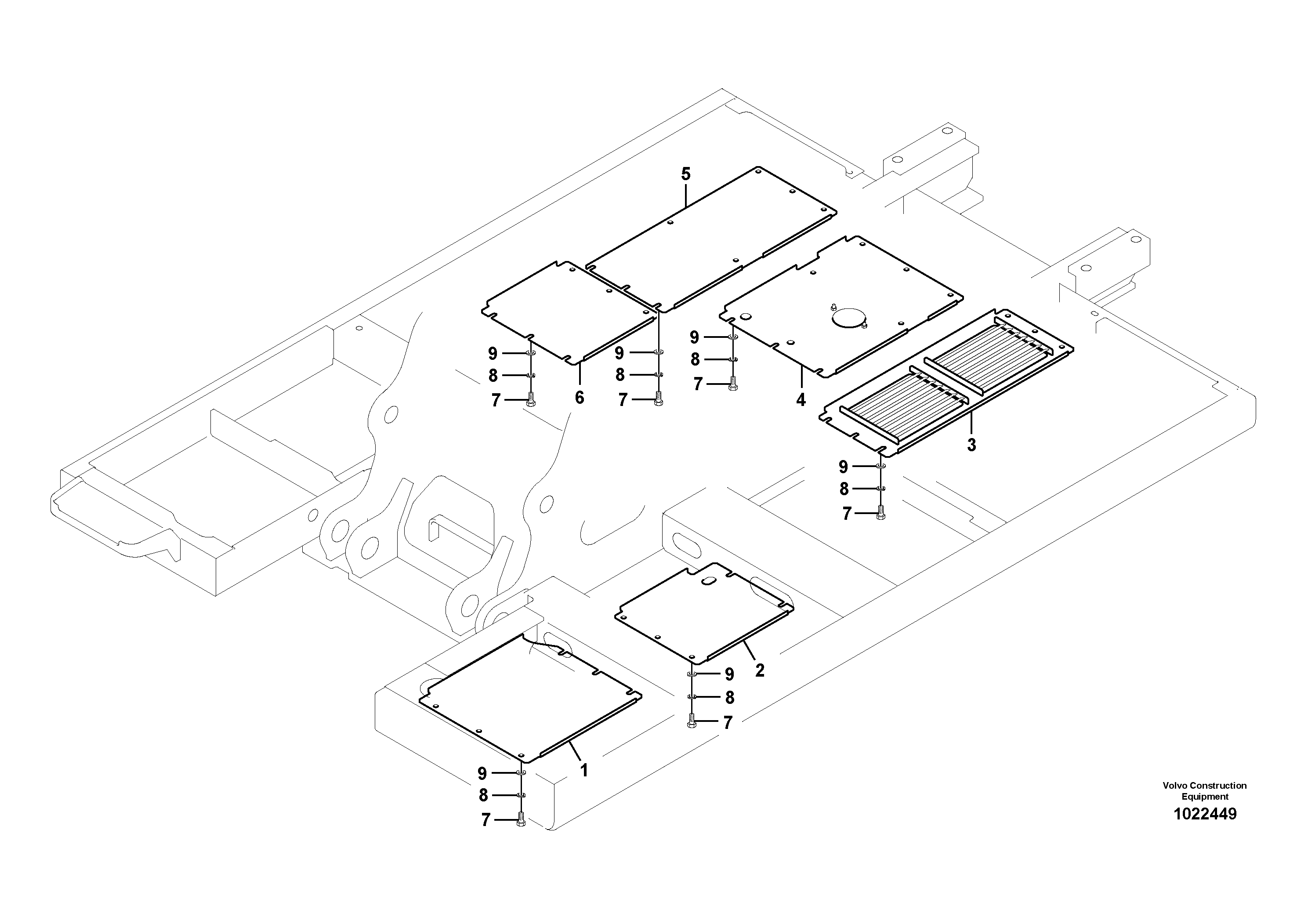 Схема запчастей Volvo EC235C - 46827 Hatches under engine, hydr.pumps, cooler, m.valve and fuel tank EC235C