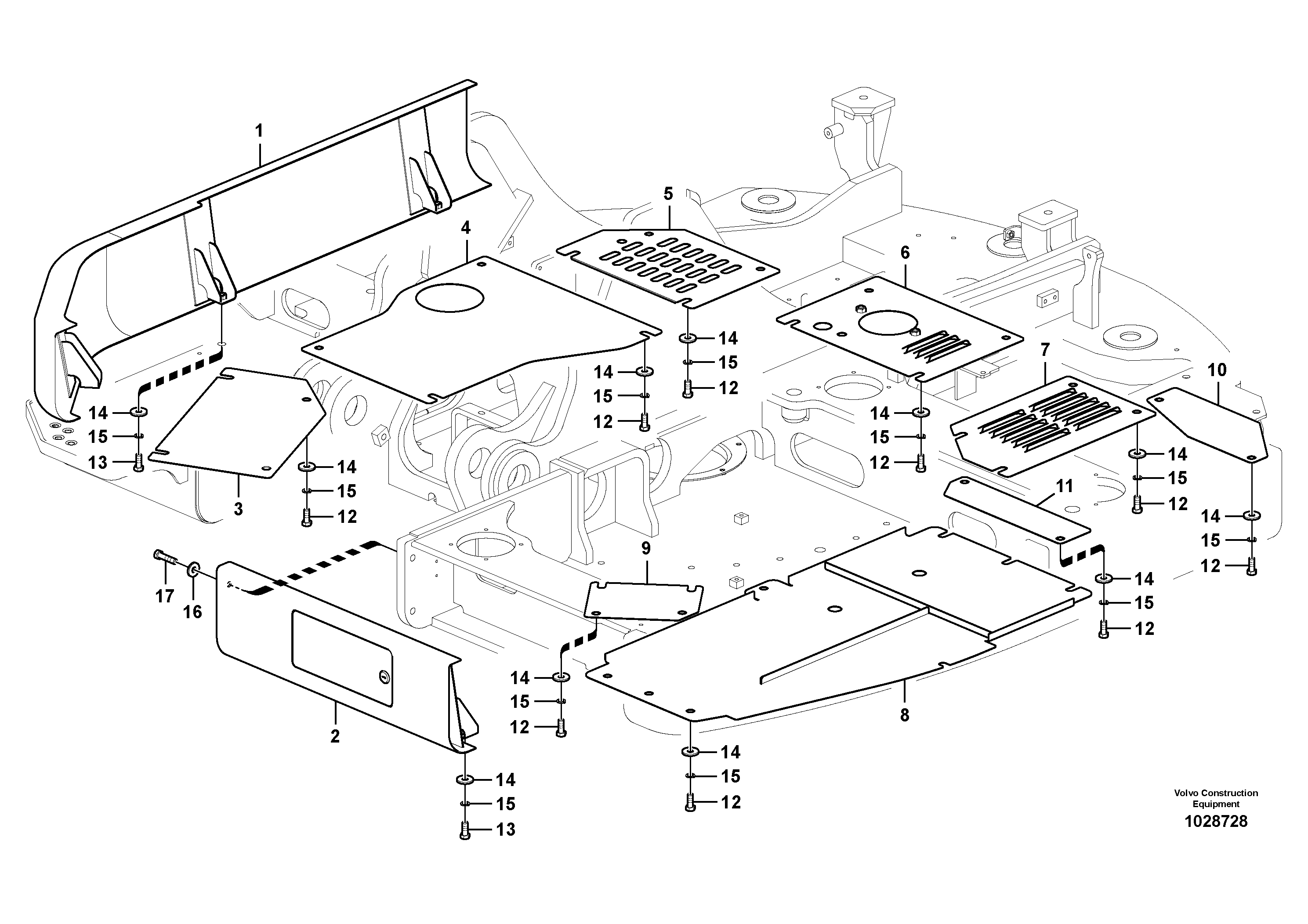 Схема запчастей Volvo ECR145C - 52390 Hatches under engine, hydr.pumps, cooler, m.valve and fuel tank ECR145C