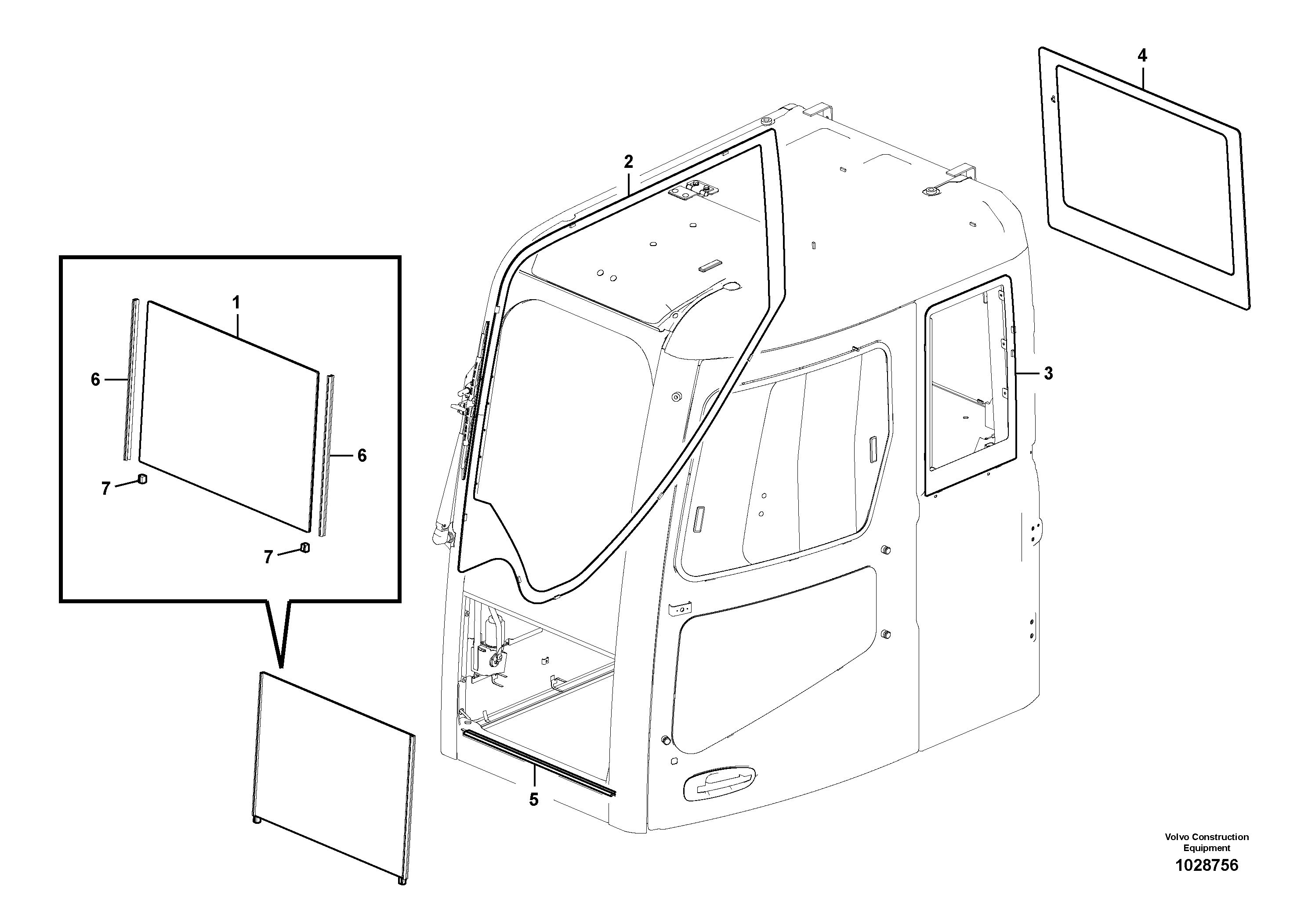 Схема запчастей Volvo ECR145C - 53957 Glass panes ECR145C