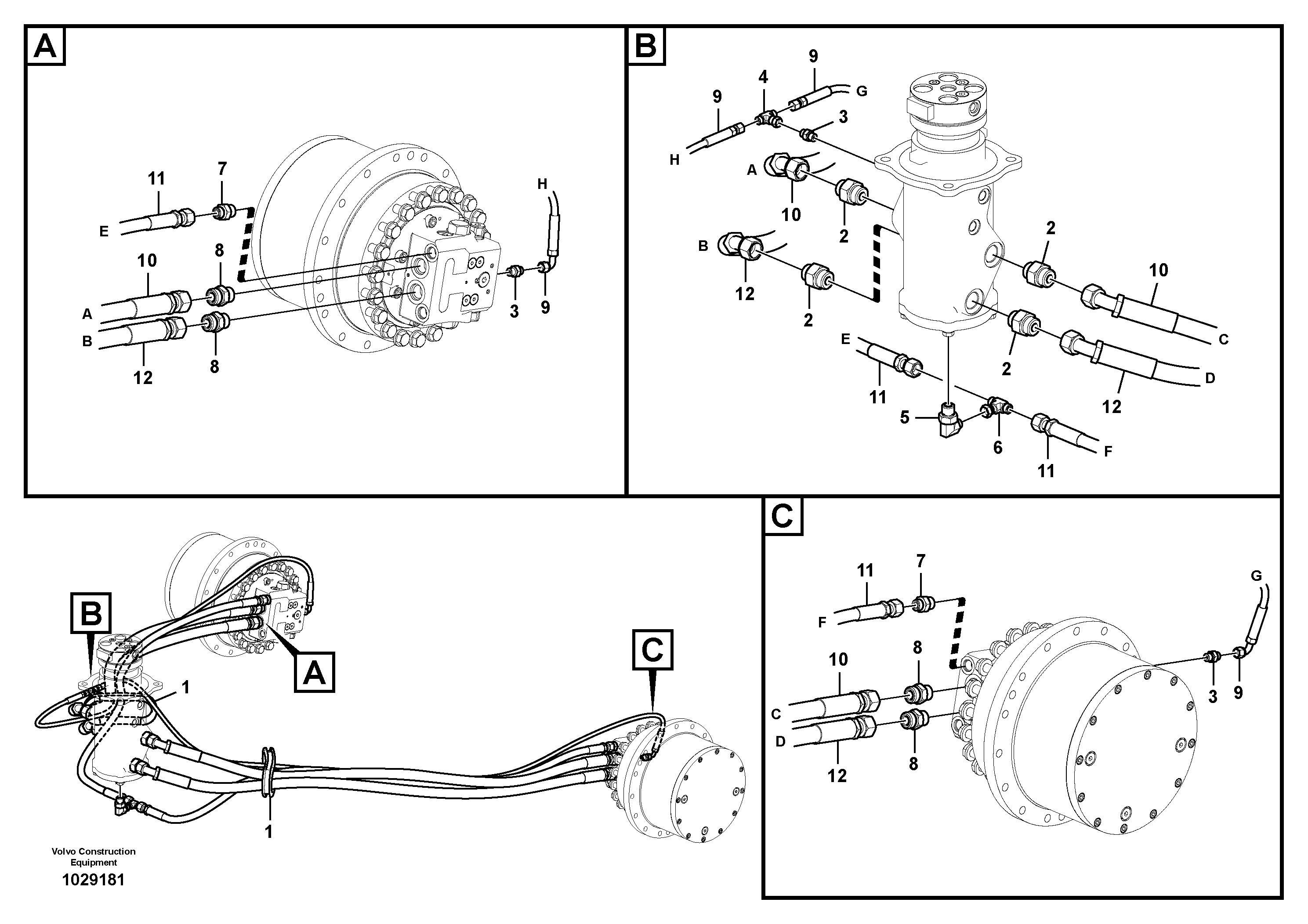 Схема запчастей Volvo ECR145C - 53979 Turning joint line, turning joint to travel motor ECR145C