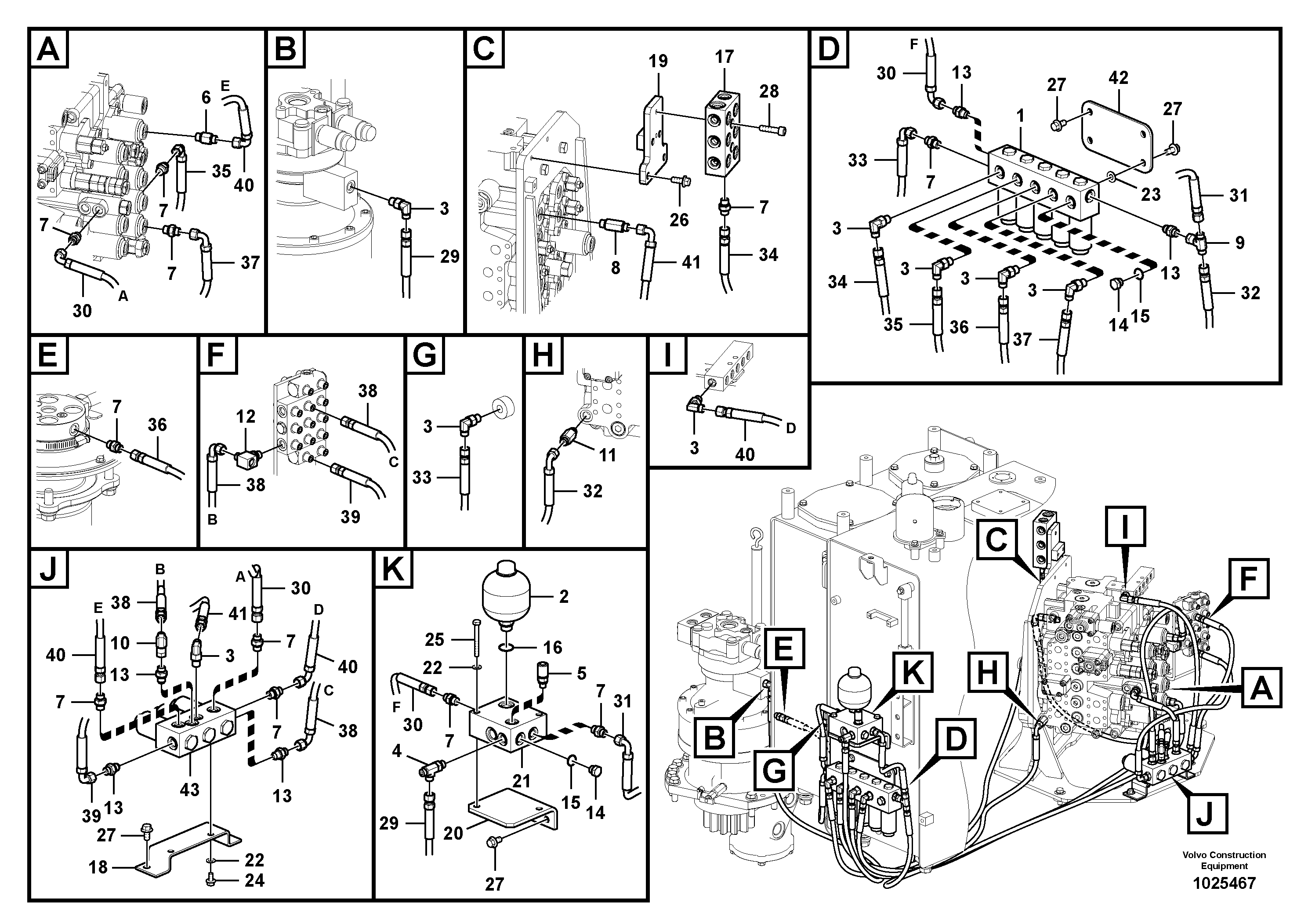Схема запчастей Volvo ECR145C - 105649 Servo system, control valve to solenoid valve ECR145C