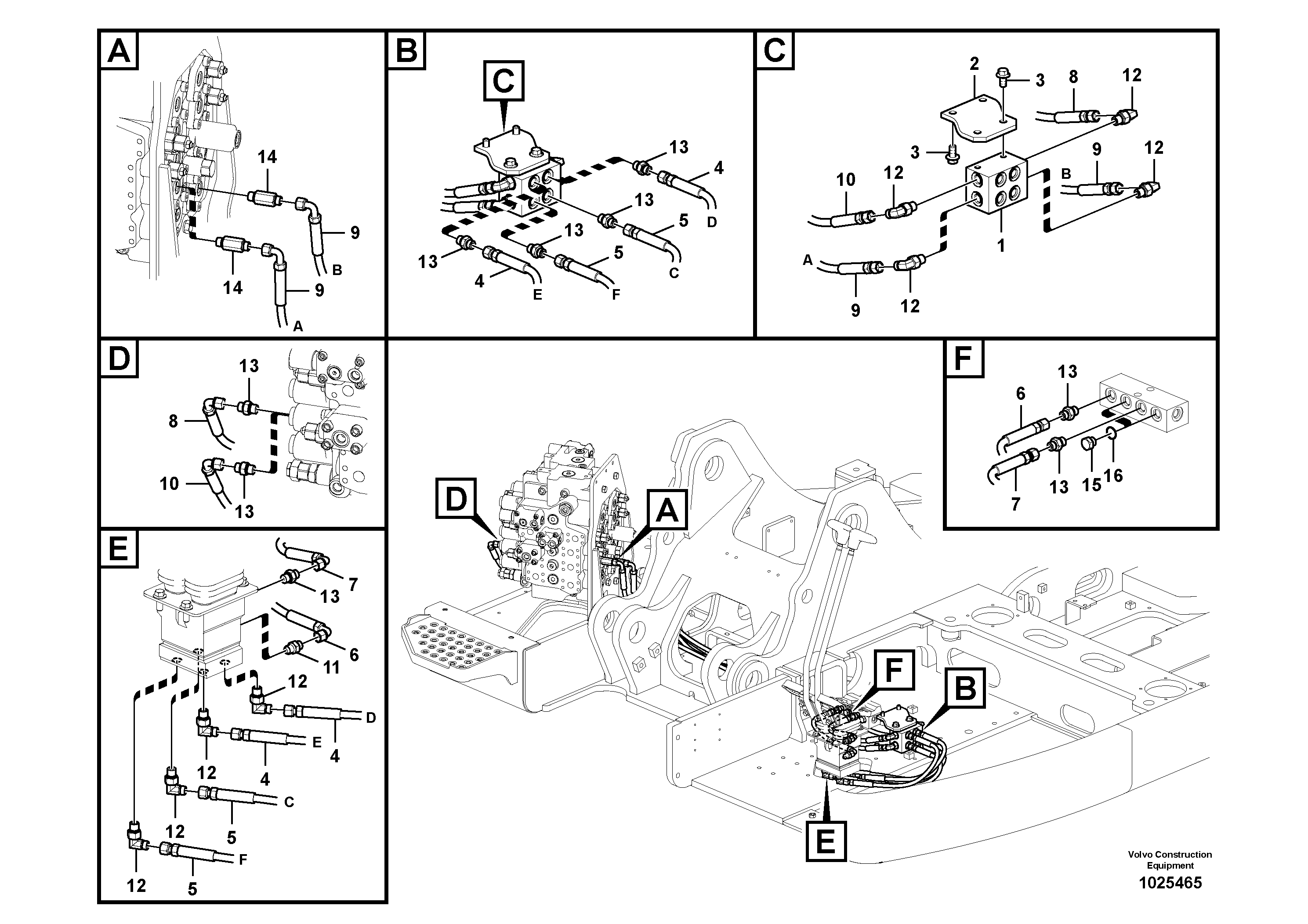 Схема запчастей Volvo ECR145C - 54240 Servo system, control valve to remote control valve pedal ECR145C
