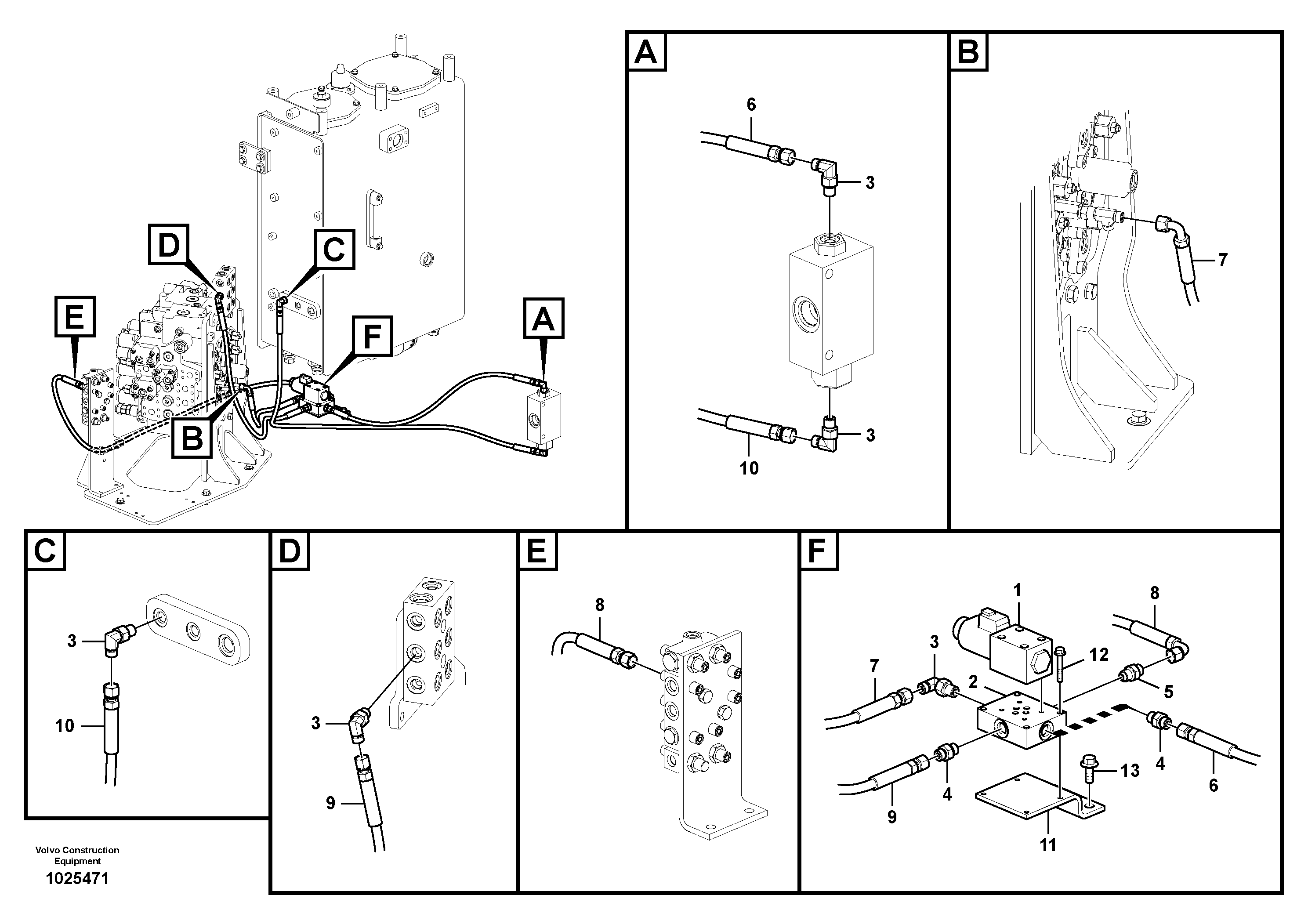 Схема запчастей Volvo ECR145C - 54244 Servo system, control valve to solenoid valve ECR145C