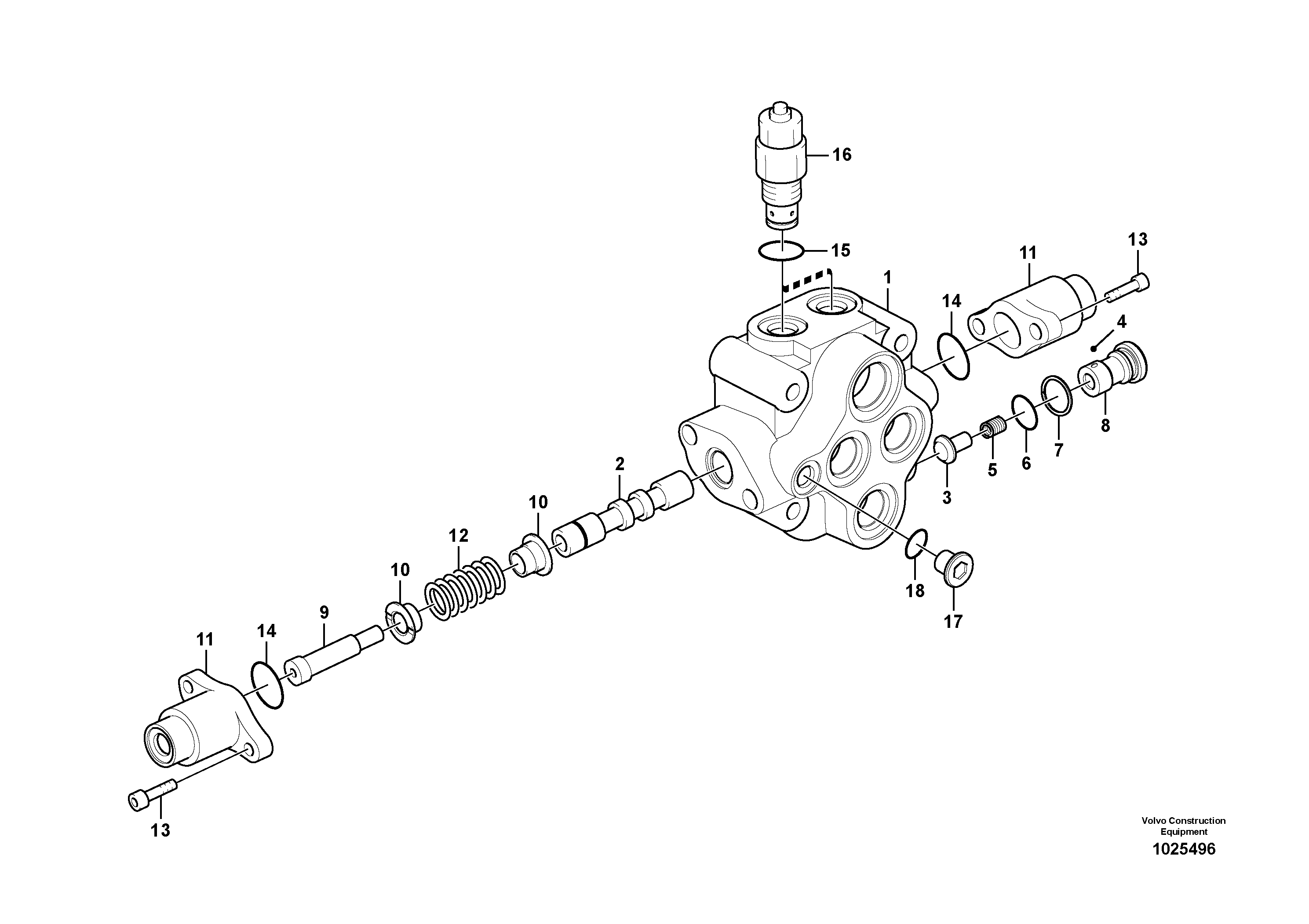 Схема запчастей Volvo ECR145C - 101107 Working hydraulics, dozer blade control valve ECR145C