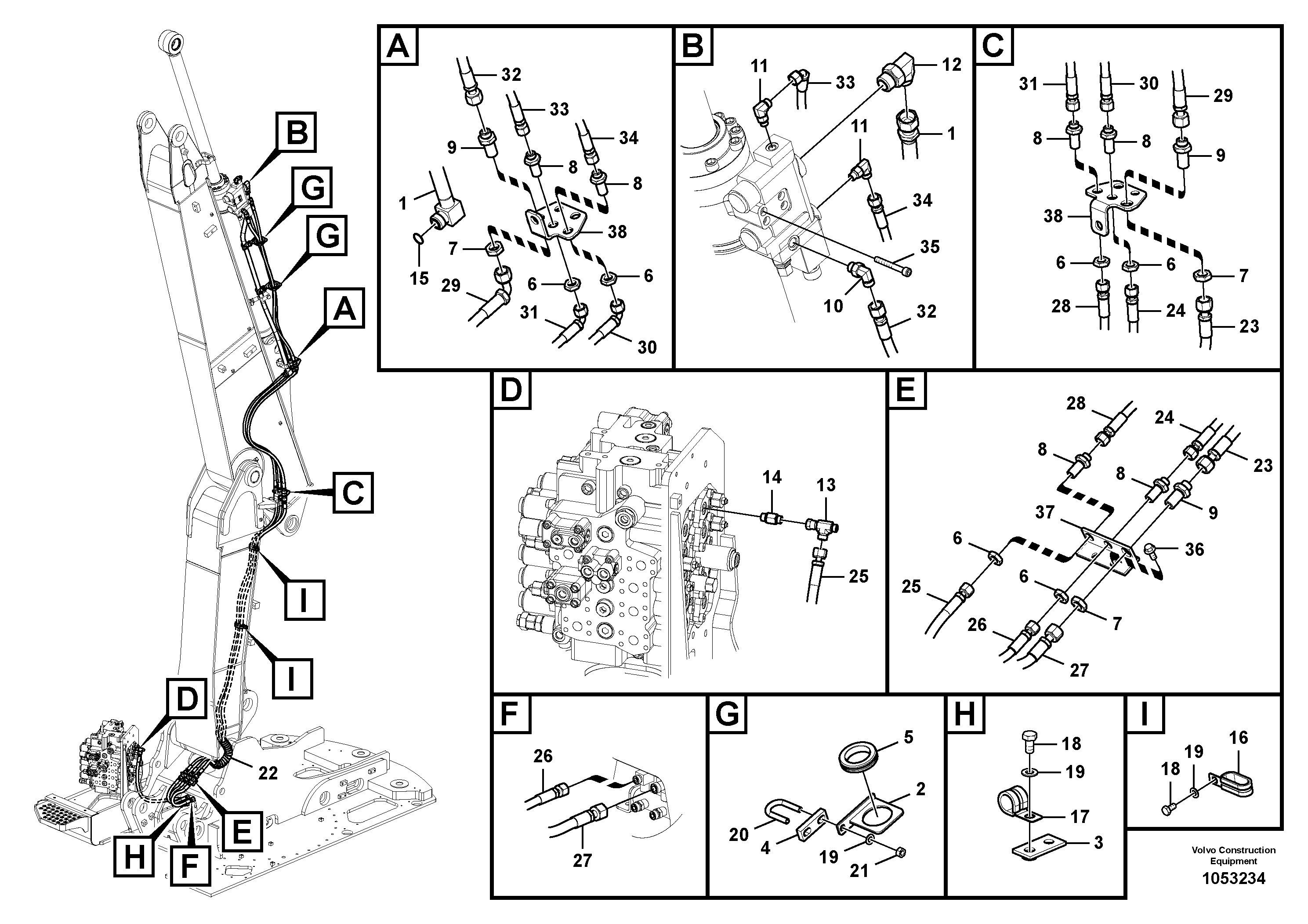 Схема запчастей Volvo ECR145C - 61136 Working hydraulic, dipper arm cylinder on boom ECR145C