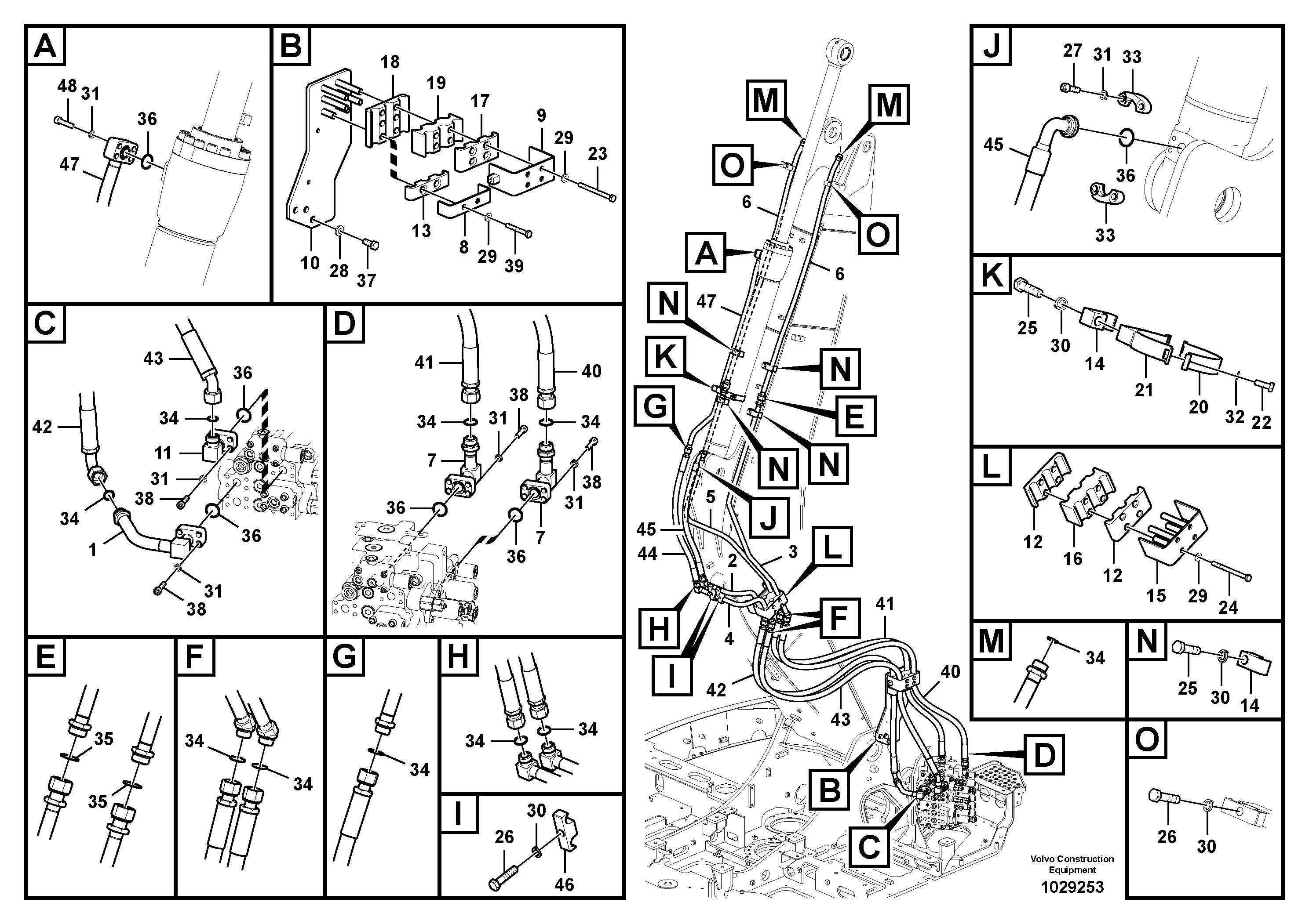 Схема запчастей Volvo ECR145C - 90980 Working hydraulic, dipper arm cylinder on boom ECR145C