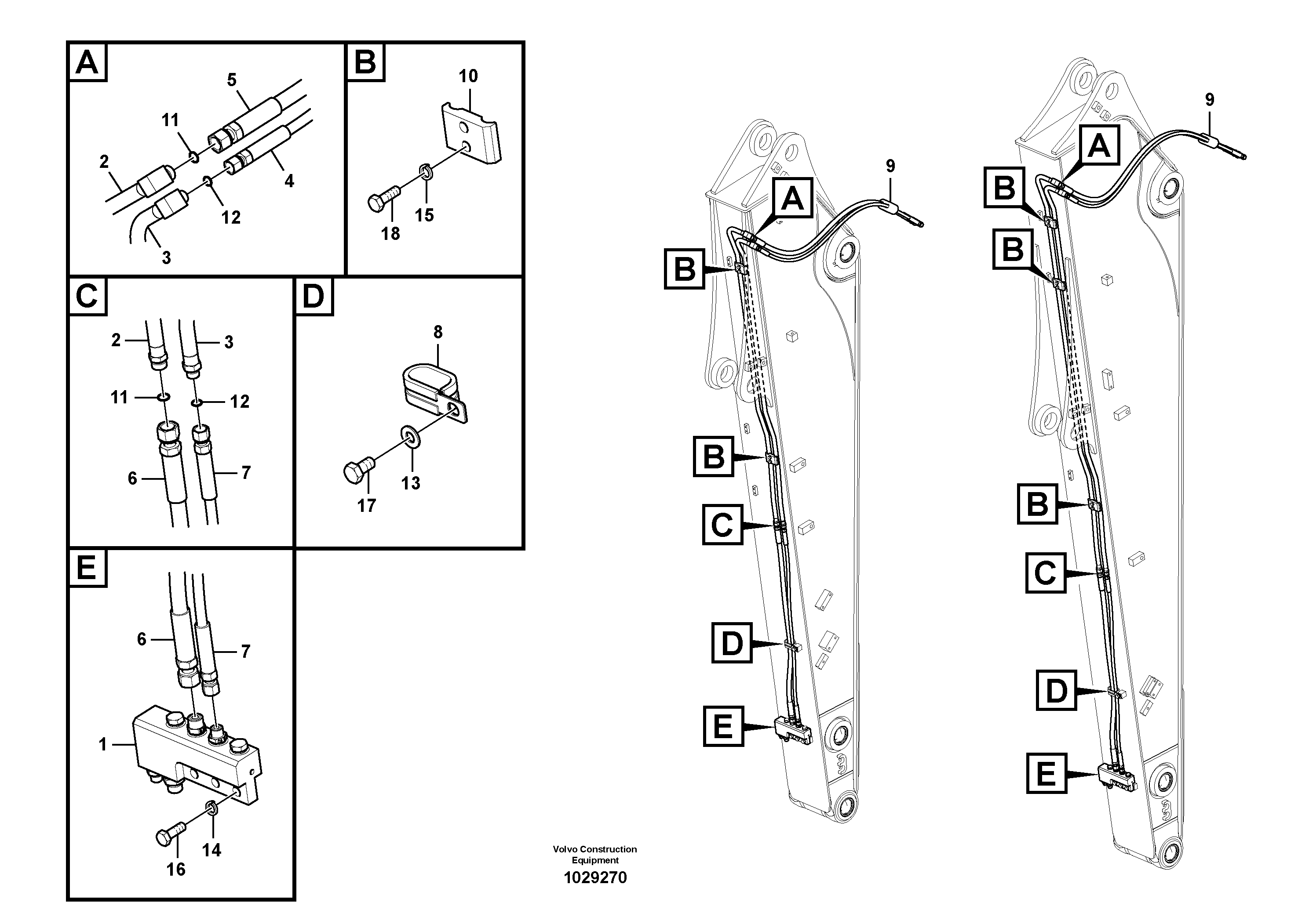 Схема запчастей Volvo ECR145C - 56535 Working hydraulic, quick fit on dipper arm ECR145C