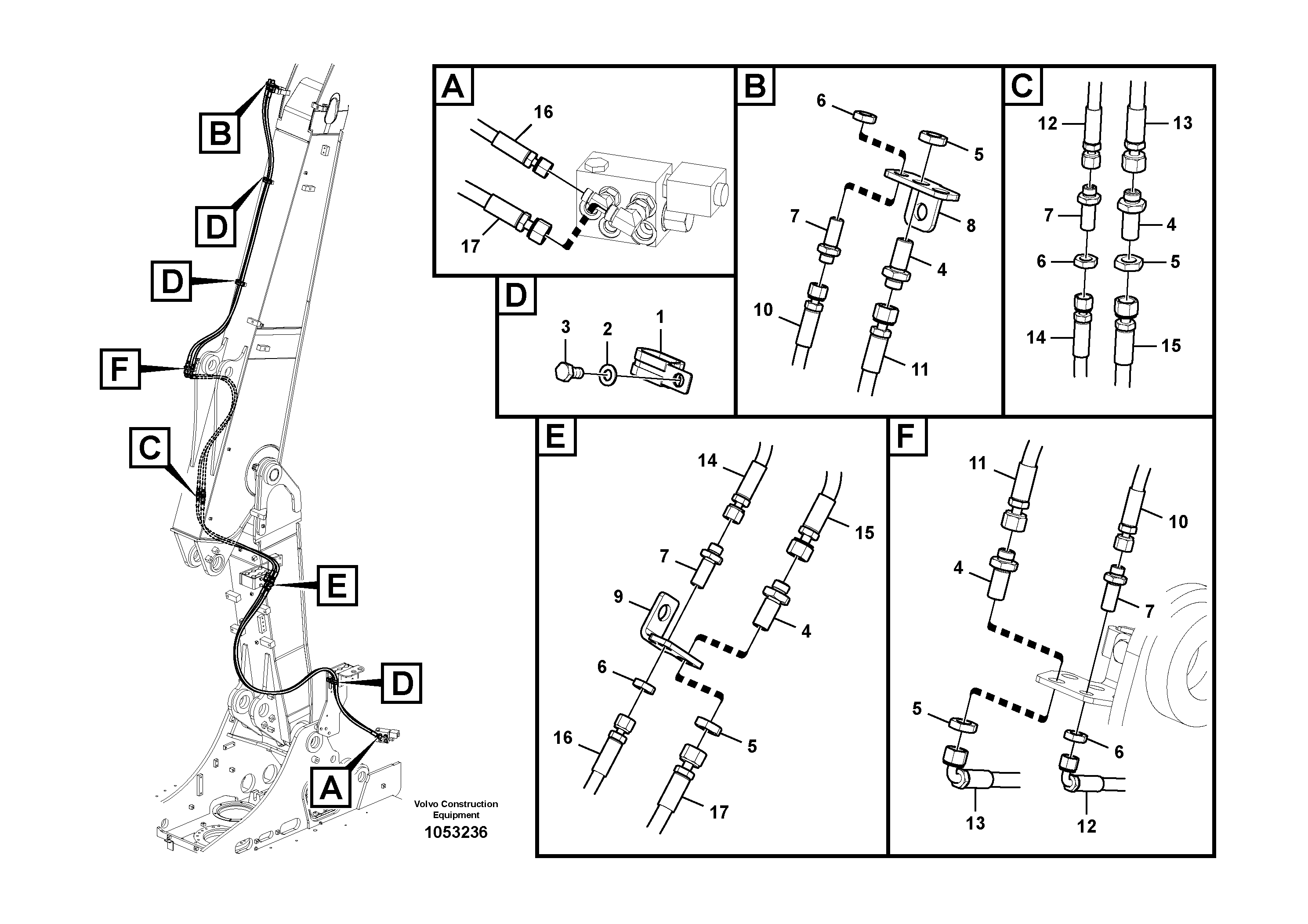 Схема запчастей Volvo ECR145C - 61138 Working hydraulic, quick fit on boom ECR145C