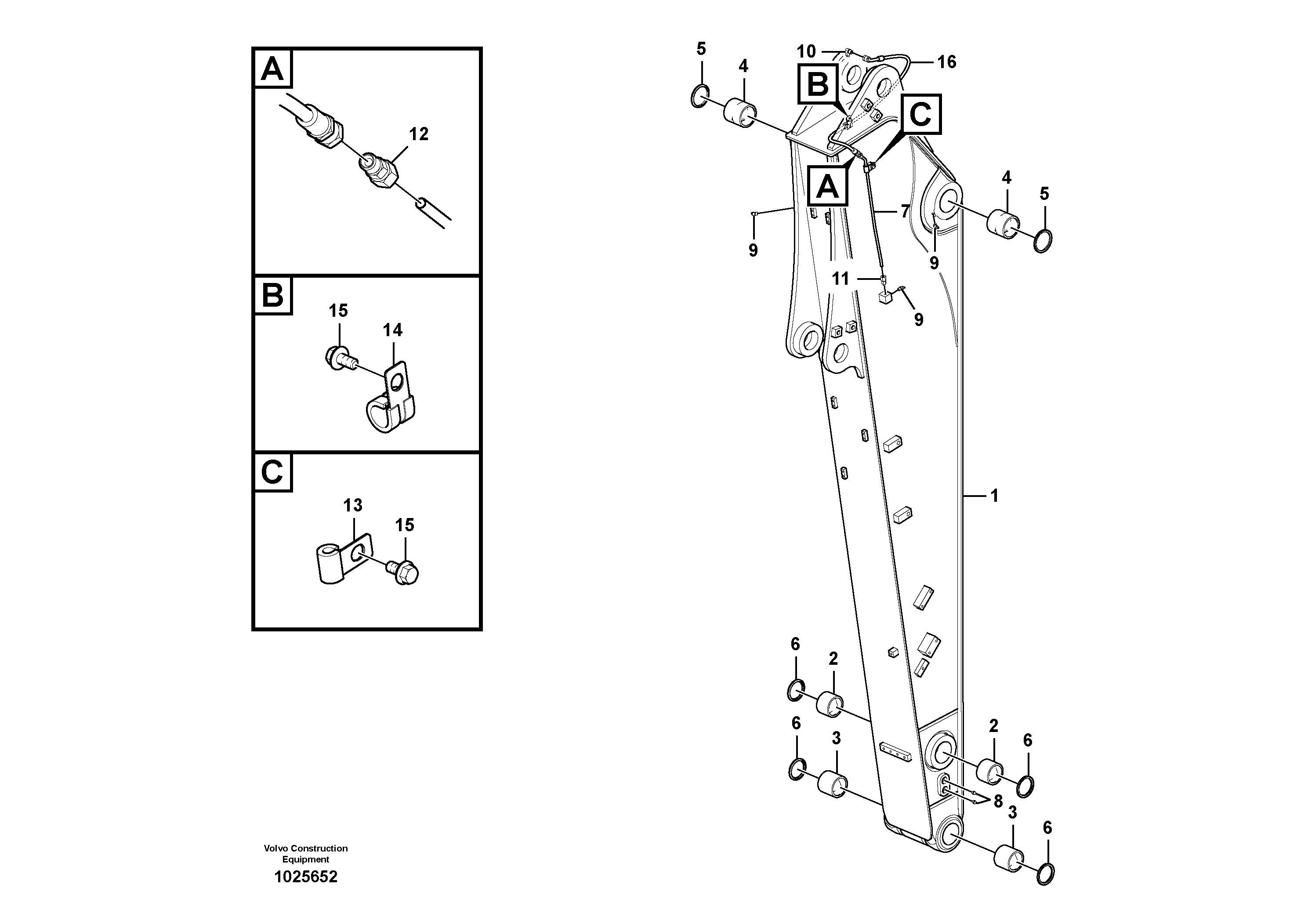 Схема запчастей Volvo ECR145C - 98409 Dipper arm and grease piping with piping seat ECR145C