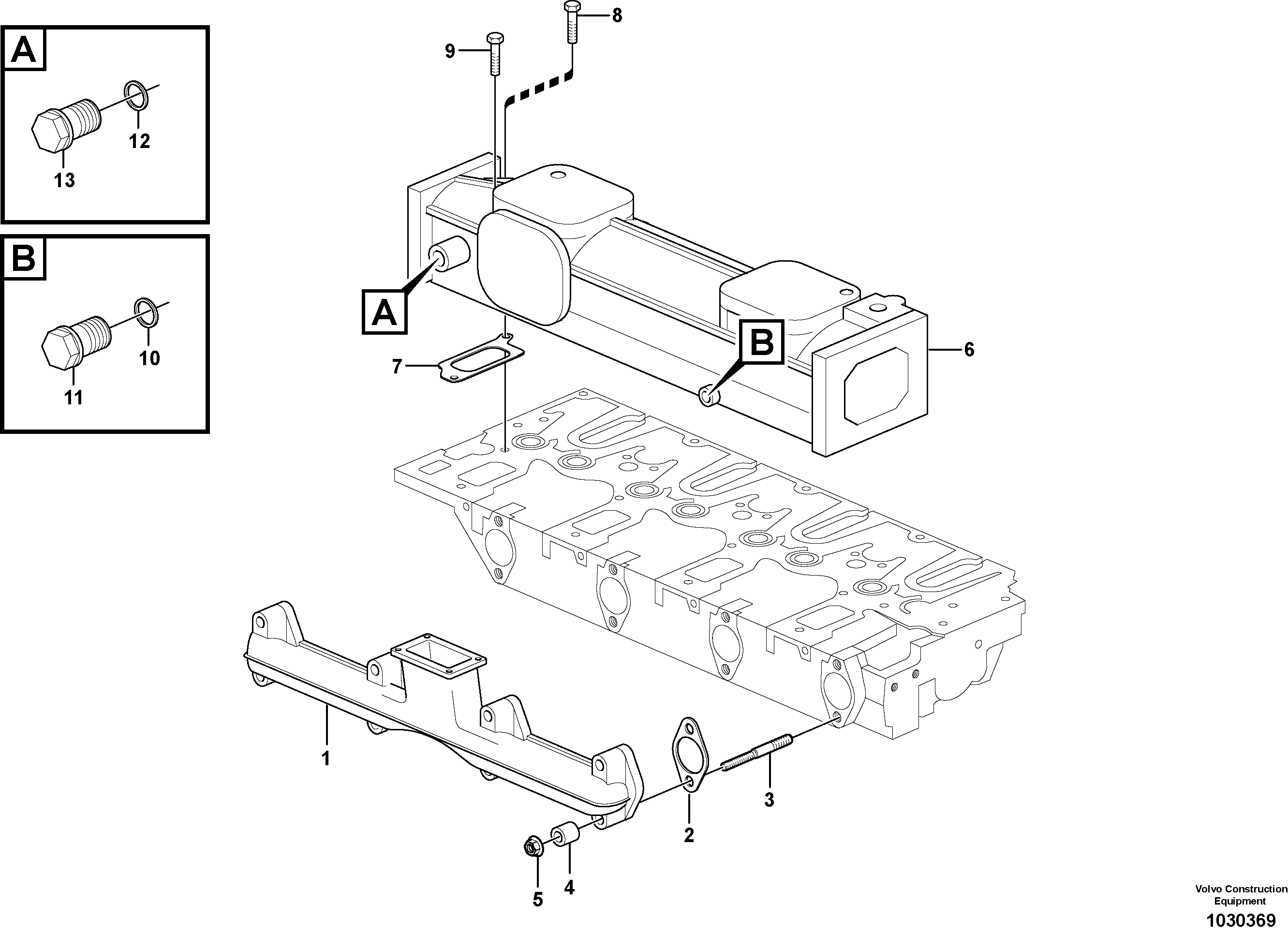 Схема запчастей Volvo ECR145C - 15768 Inlet manifold and exhaust manifold ECR145C