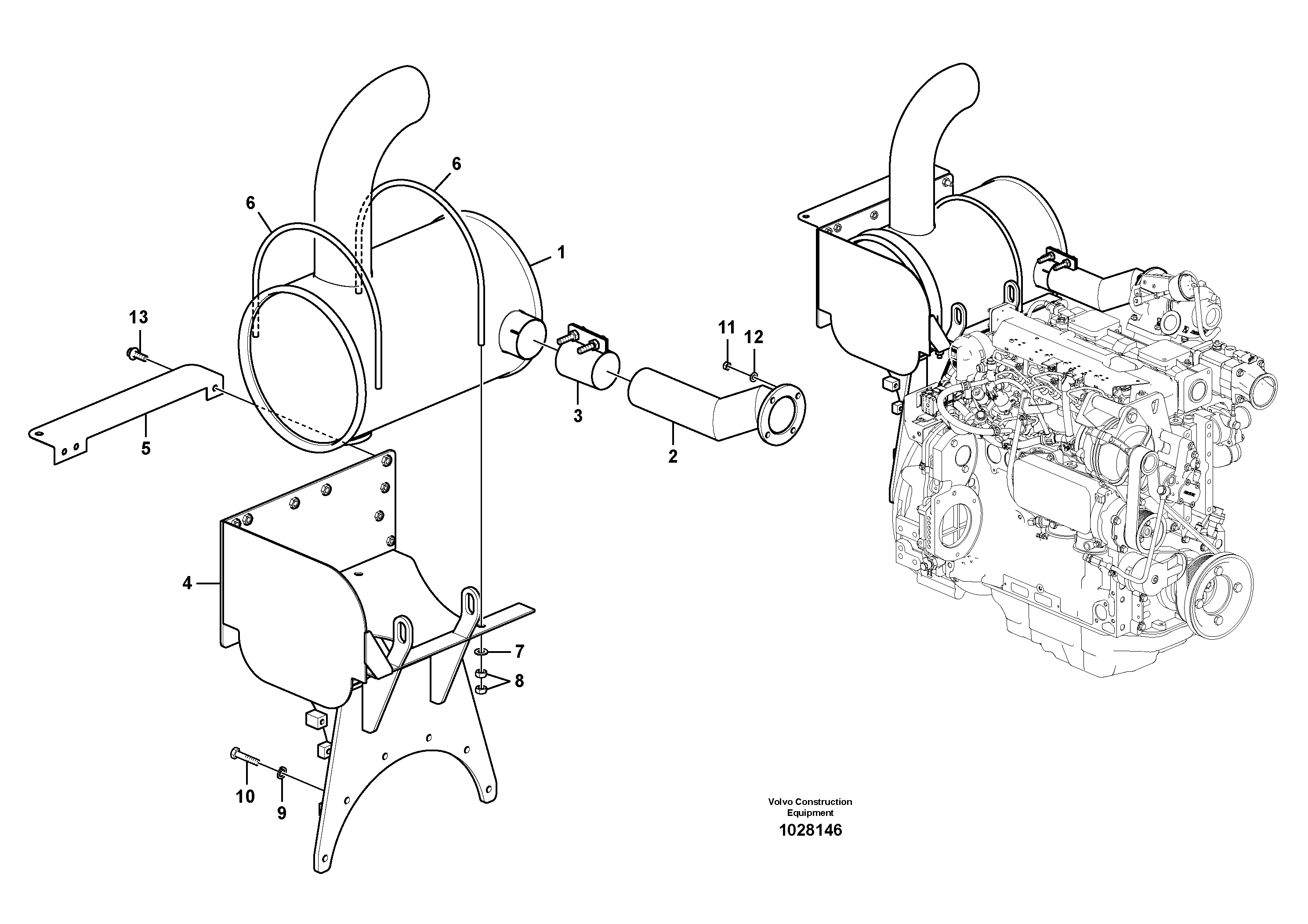 Схема запчастей Volvo ECR145C - 9562 Выхлопная система ECR145C