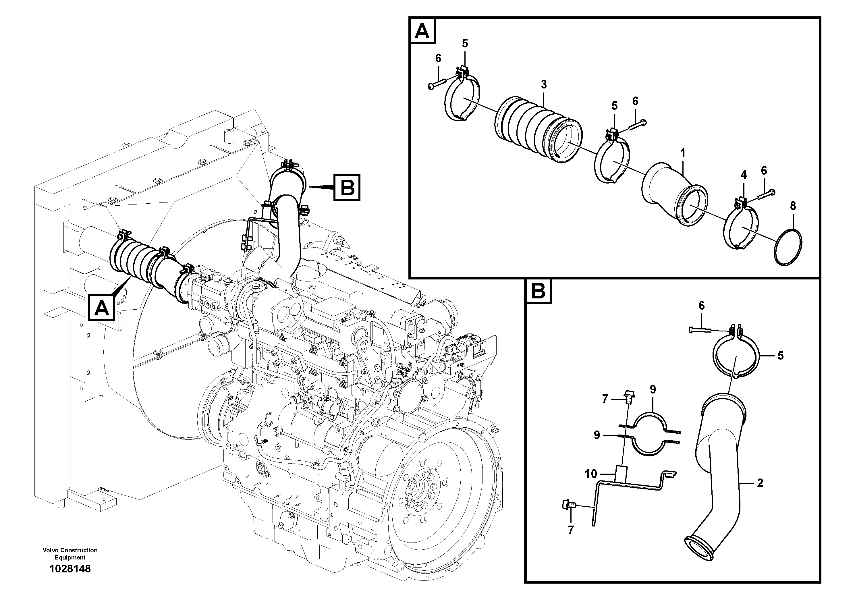 Схема запчастей Volvo ECR145C - 65267 Charge air cooler, plumbing ECR145C