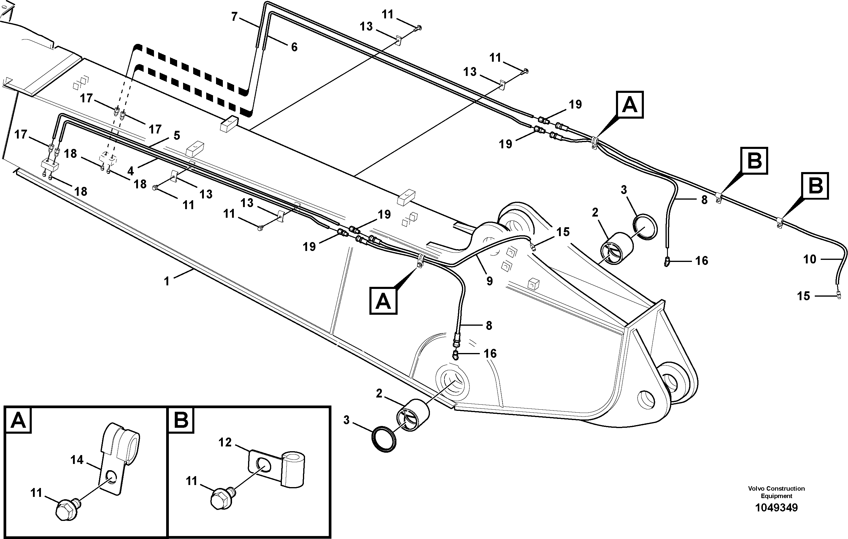 Схема запчастей Volvo ECR235C - 78537 Boom and grease piping, adjustable 2nd ECR235C