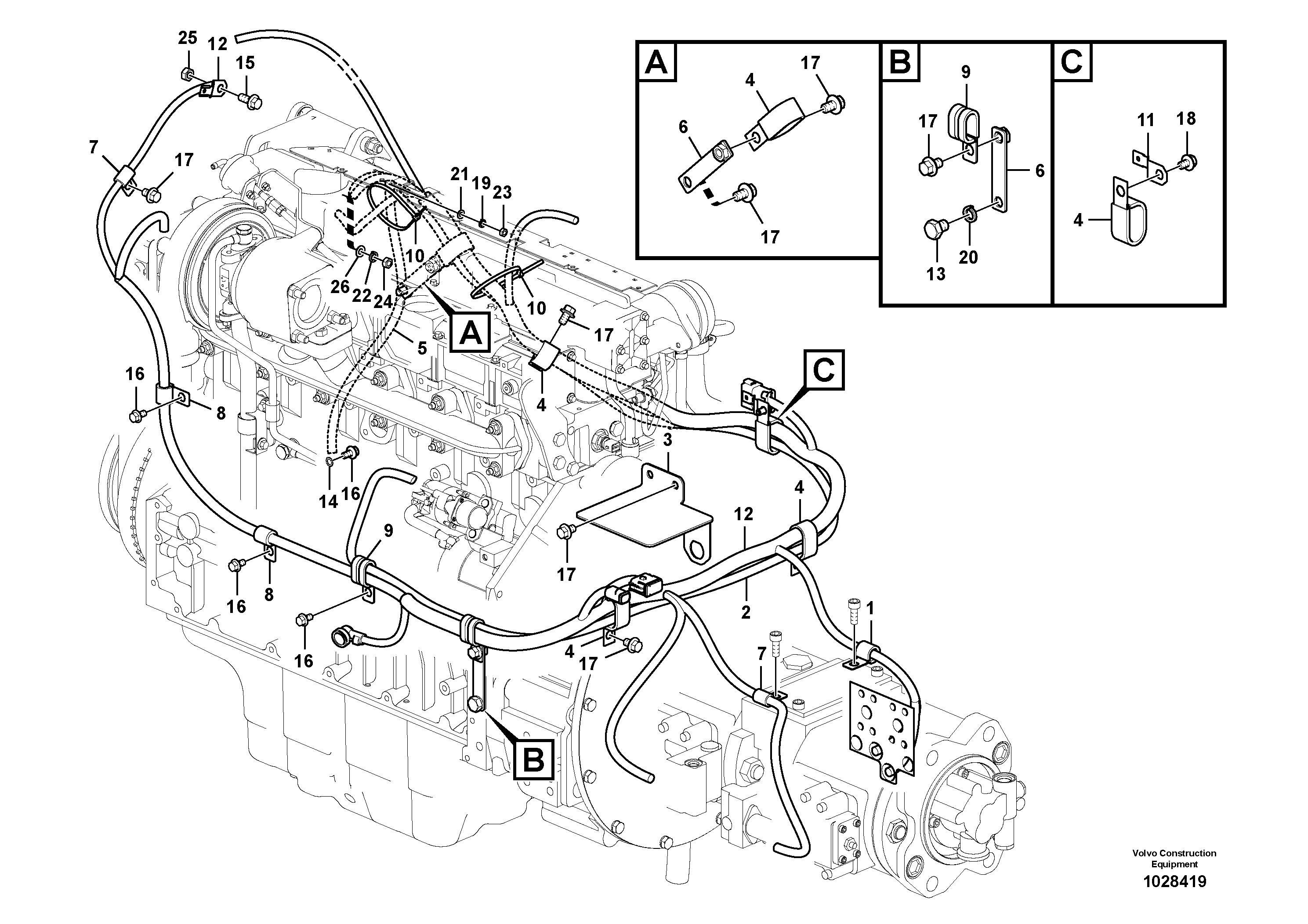 Схема запчастей Volvo ECR235C - 11691 Cable harness, engine ECR235C
