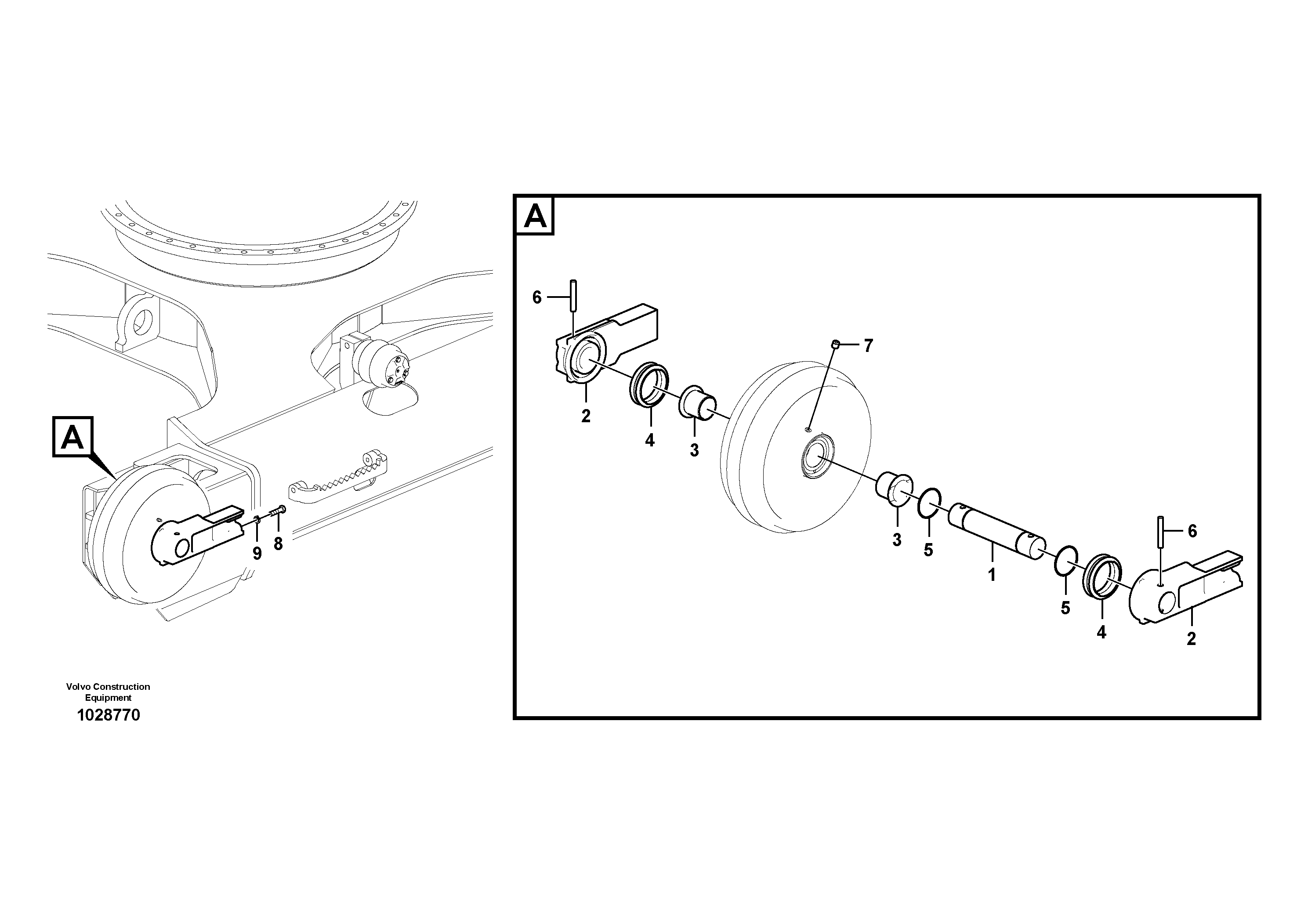 Схема запчастей Volvo ECR235C - 76988 Ленивец (Направляющее колесо гусеницы), передний ECR235C
