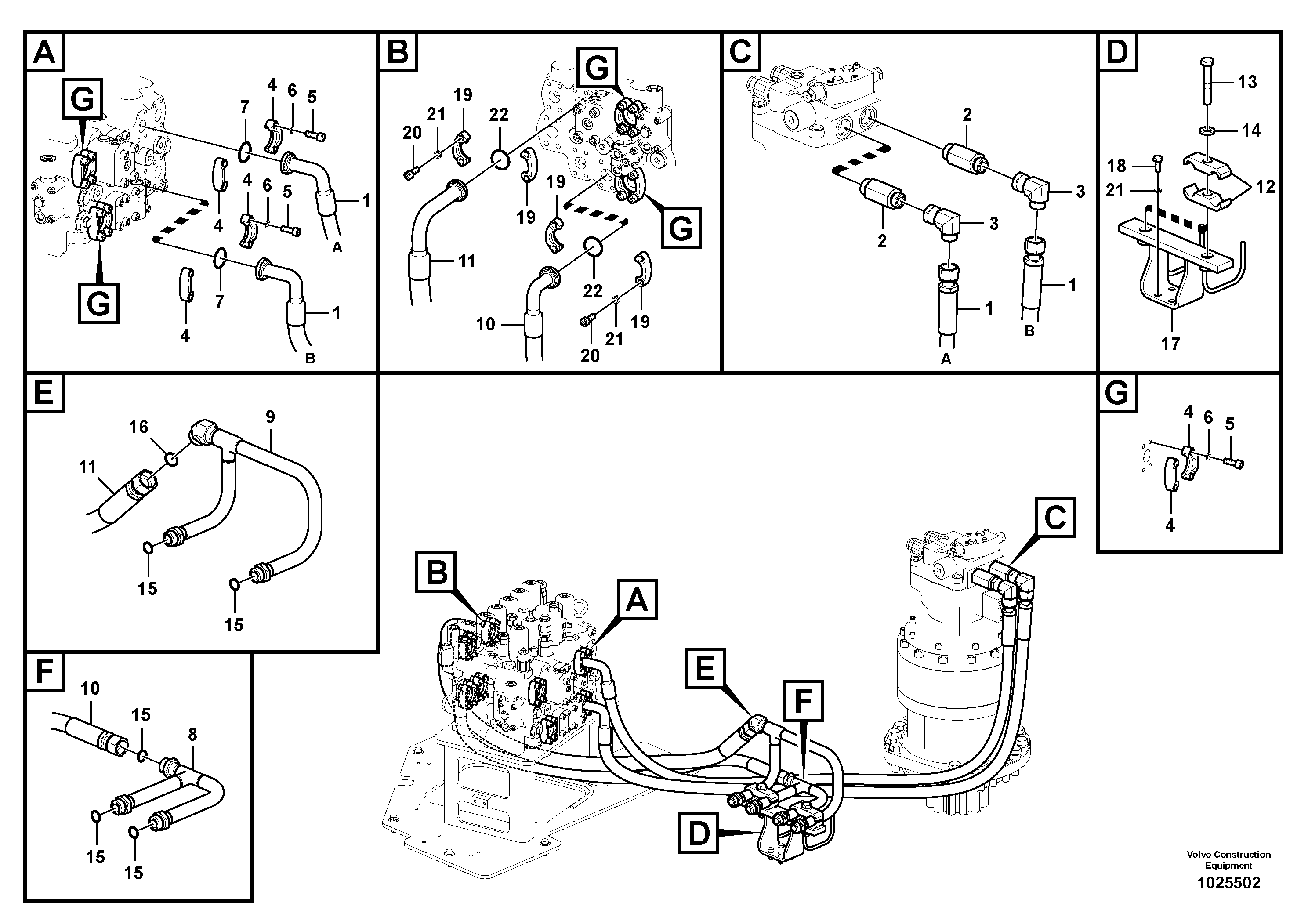 Схема запчастей Volvo ECR235C - 38391 Hydraulic system, control valve to boom and swing ECR235C