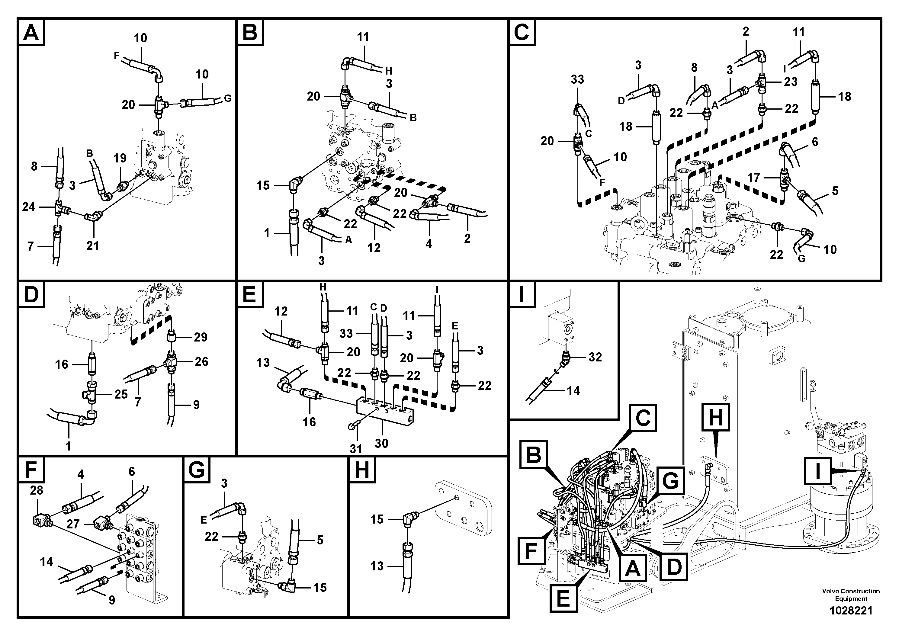 Схема запчастей Volvo ECR235C - 106788 Servo system, control valve piping ECR235C