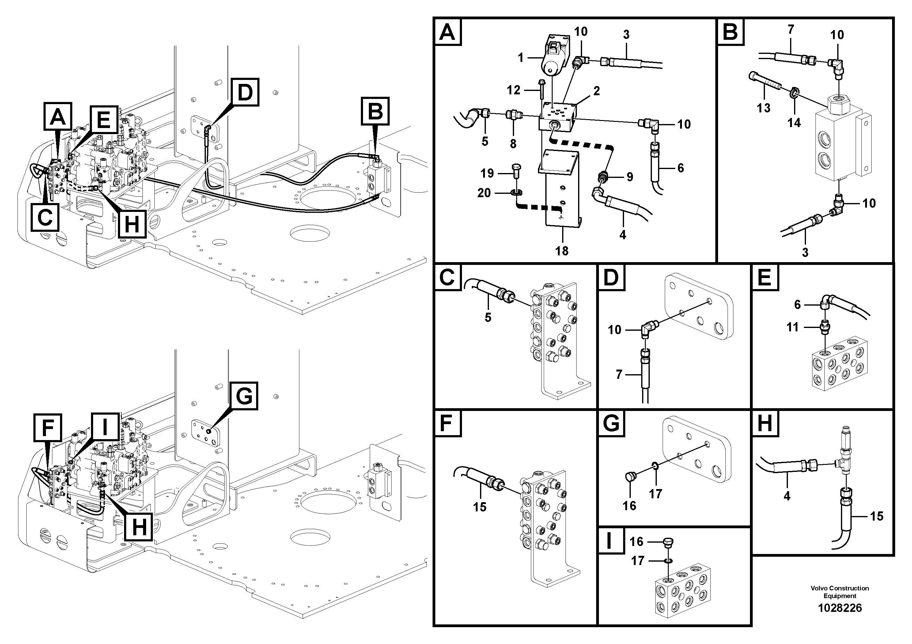 Схема запчастей Volvo ECR235C - 44725 Servo system, control valve to solenoid valve ECR235C