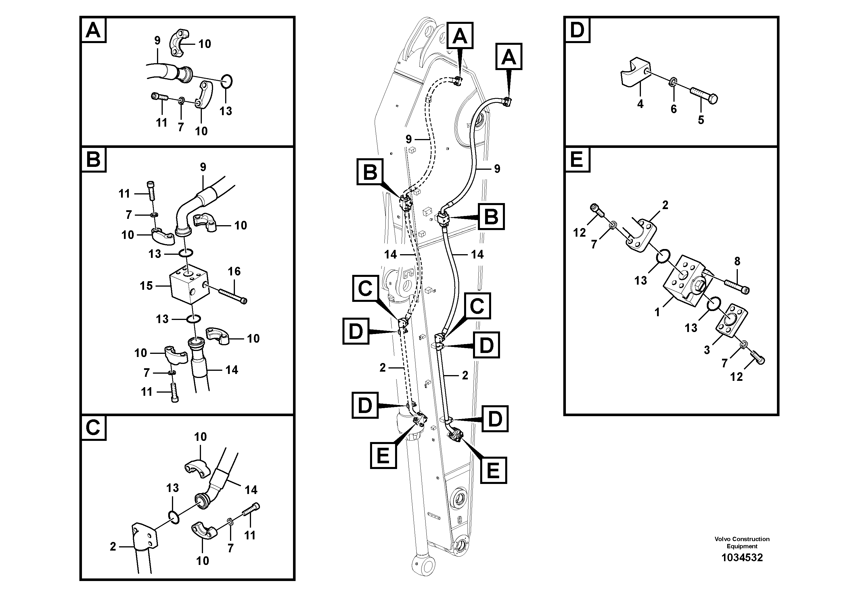 Схема запчастей Volvo EC700C - 43699 Working hydraulic, hammer and shear for dipper arm EC700C