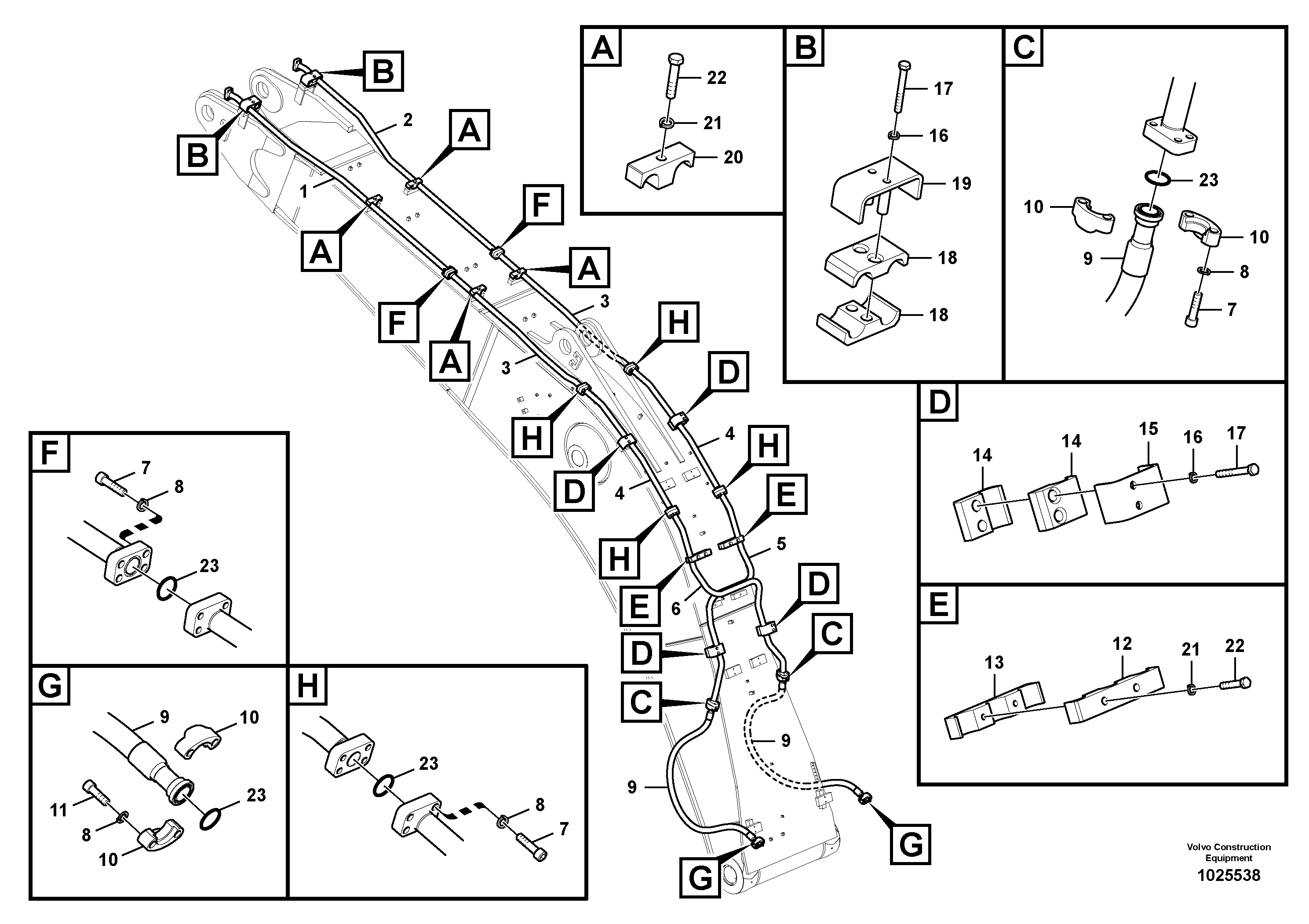 Схема запчастей Volvo EC700C - 9165 Working hydraulic, hammer and shear for boom EC700C