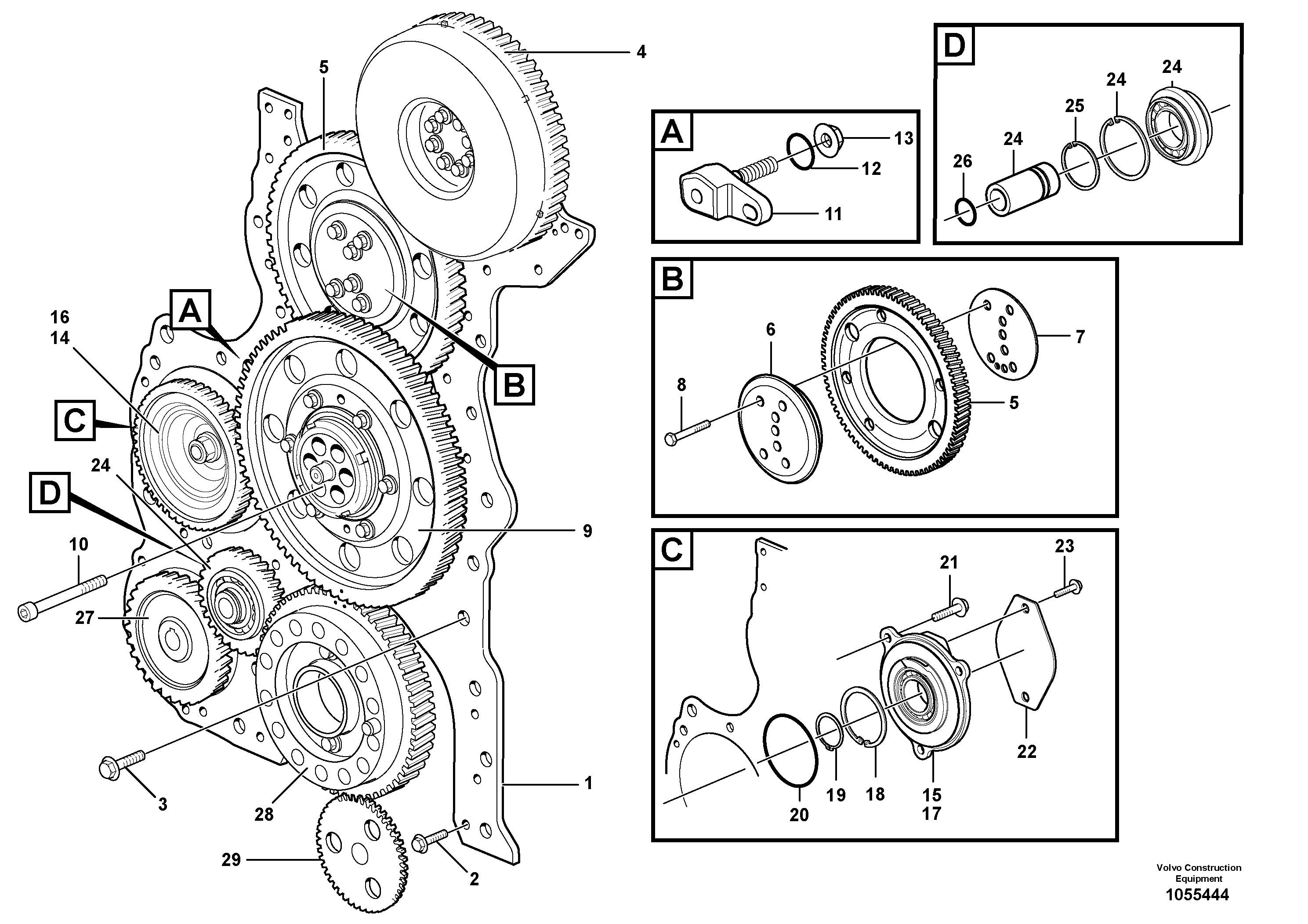 Схема запчастей Volvo EC700C - 56409 Timing gear casing and gears EC700C