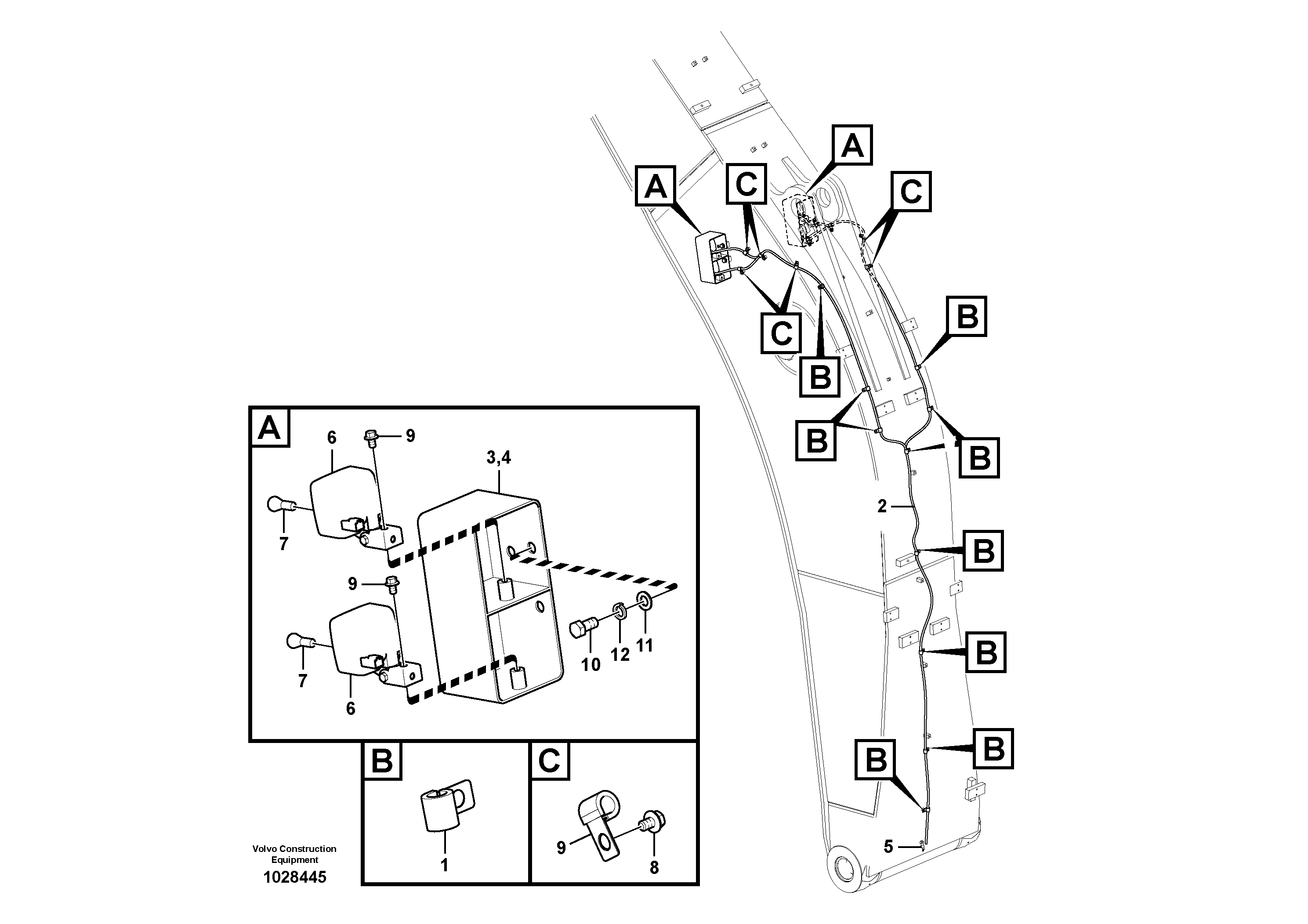 Схема запчастей Volvo EC700C - 49641 Working lamp on boom EC700C