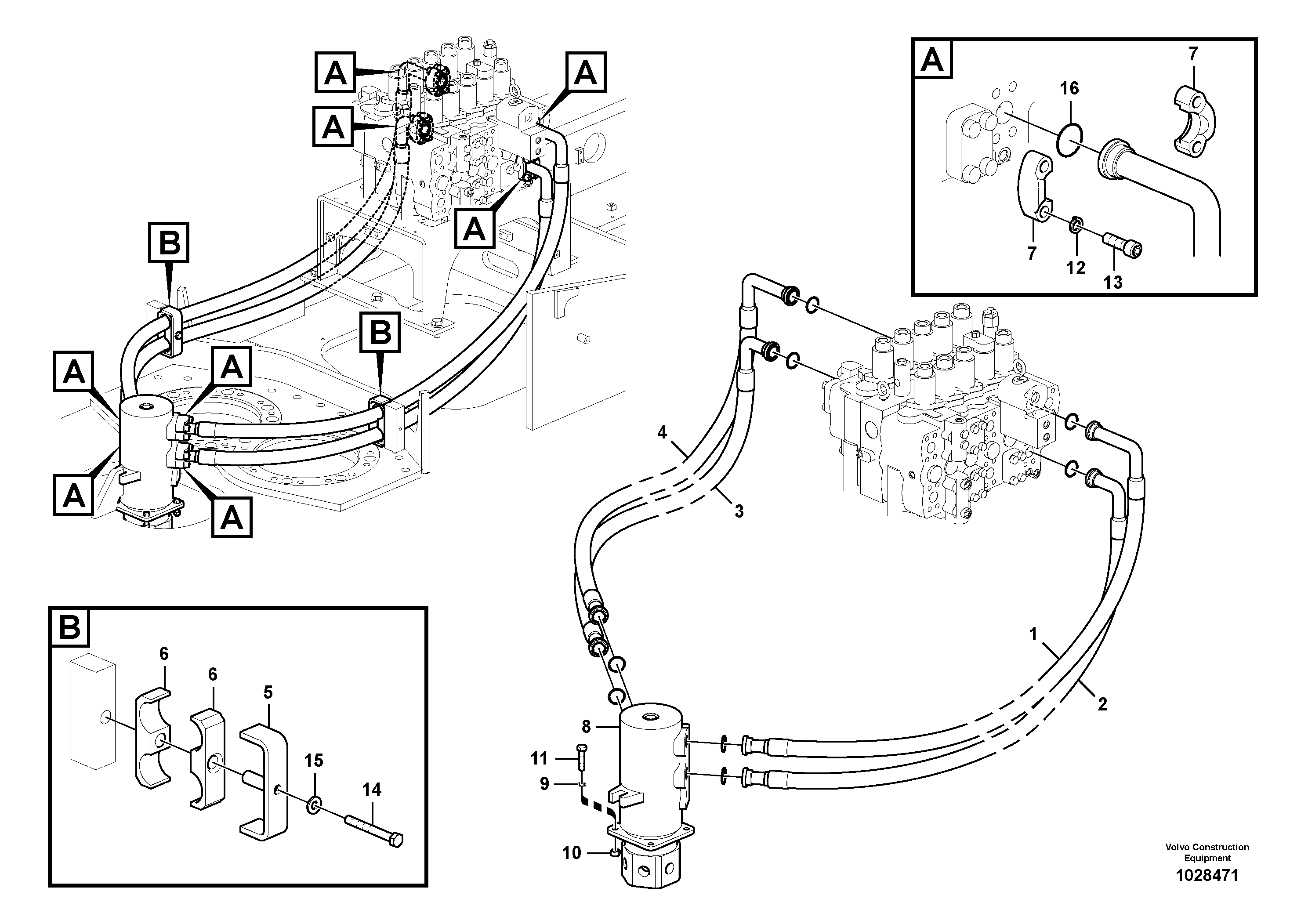 Схема запчастей Volvo EC700C - 35933 Turning joint line, control valve to turning joint EC700C