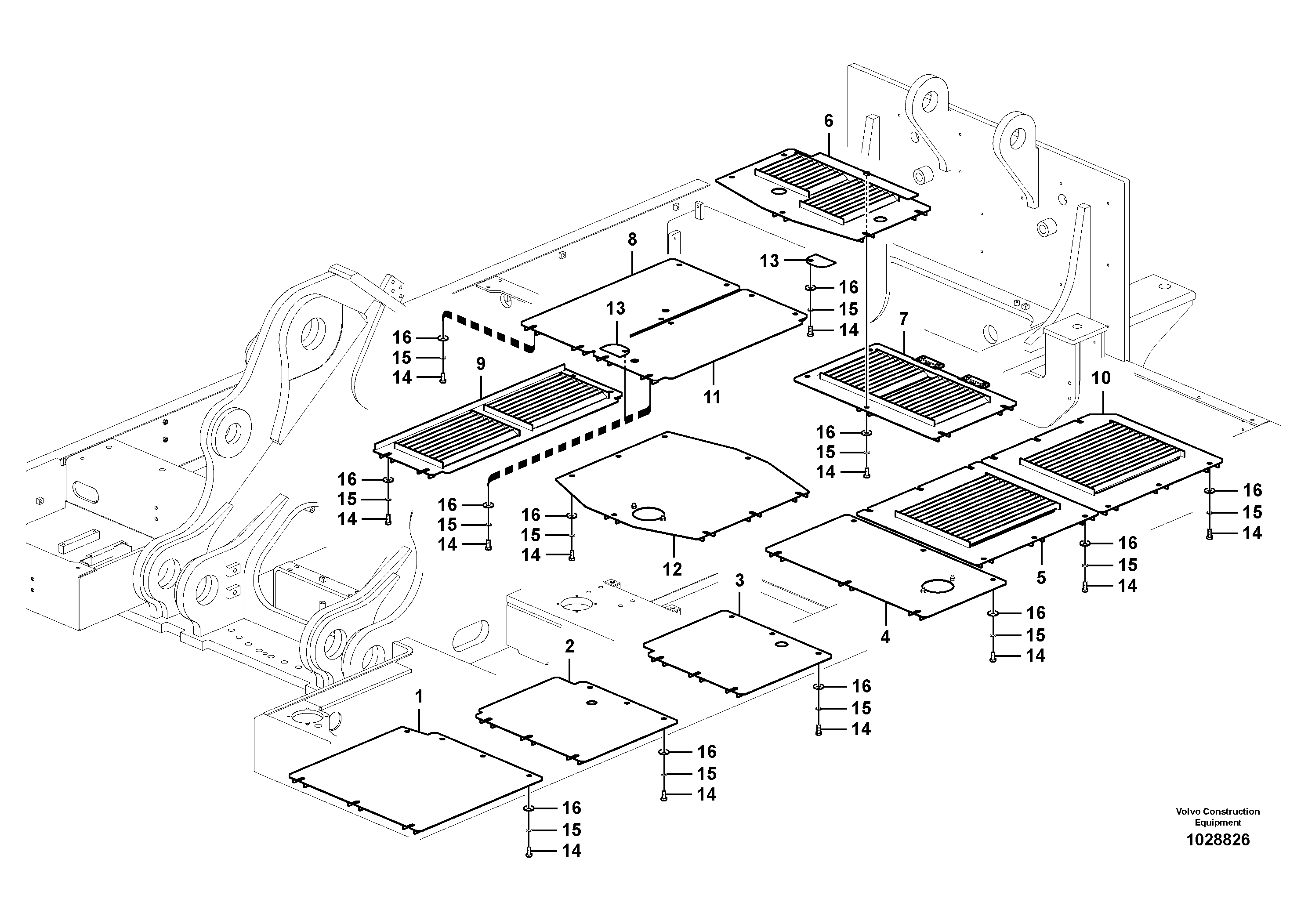 Схема запчастей Volvo EC700C - 76566 Hatches under engine, hydr.pumps, cooler, m.valve and fuel tank EC700C