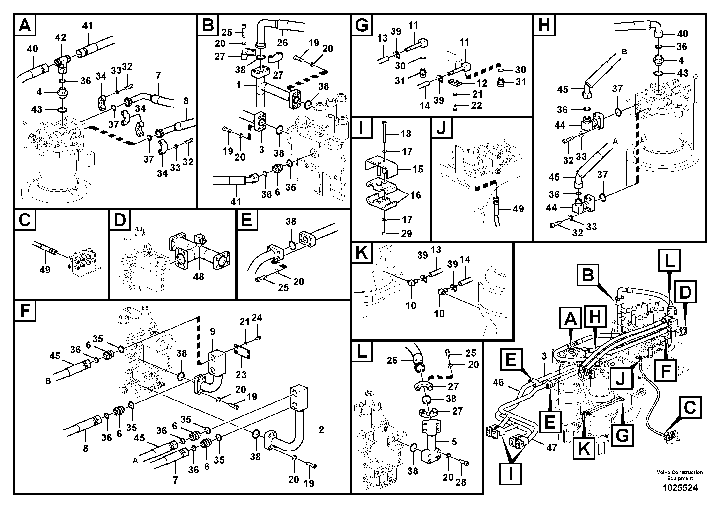 Схема запчастей Volvo EC700C - 102054 Hydraulic system, control valve to boom and swing EC700C