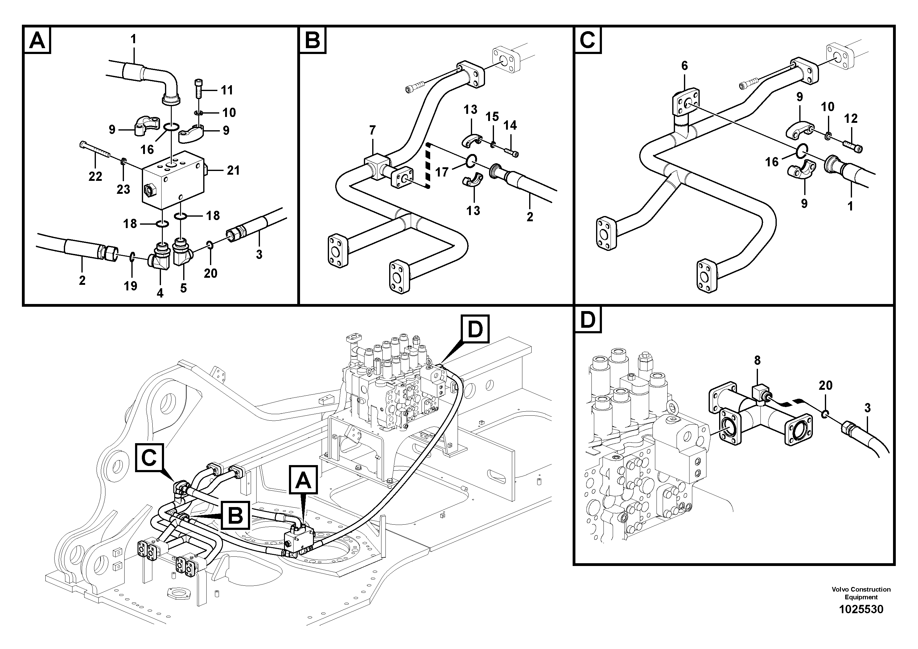 Схема запчастей Volvo EC700C - 70580 Hydraulic system, control valve to boom and swing EC700C