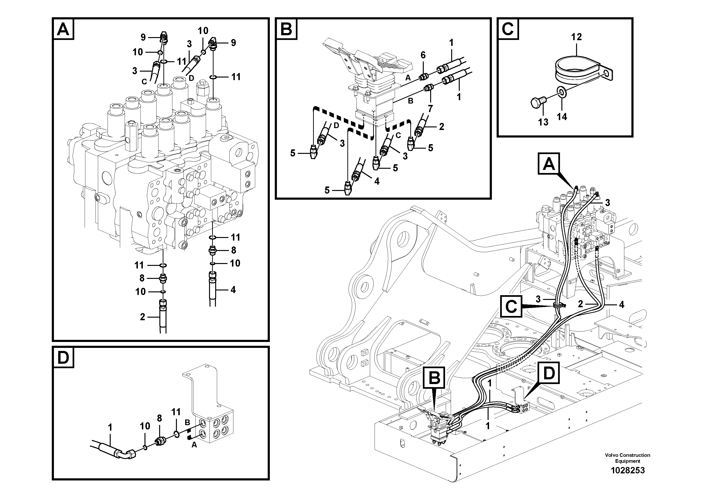 Схема запчастей Volvo EC700C - 42471 Servo system, control valve to remote control valve pedal EC700C