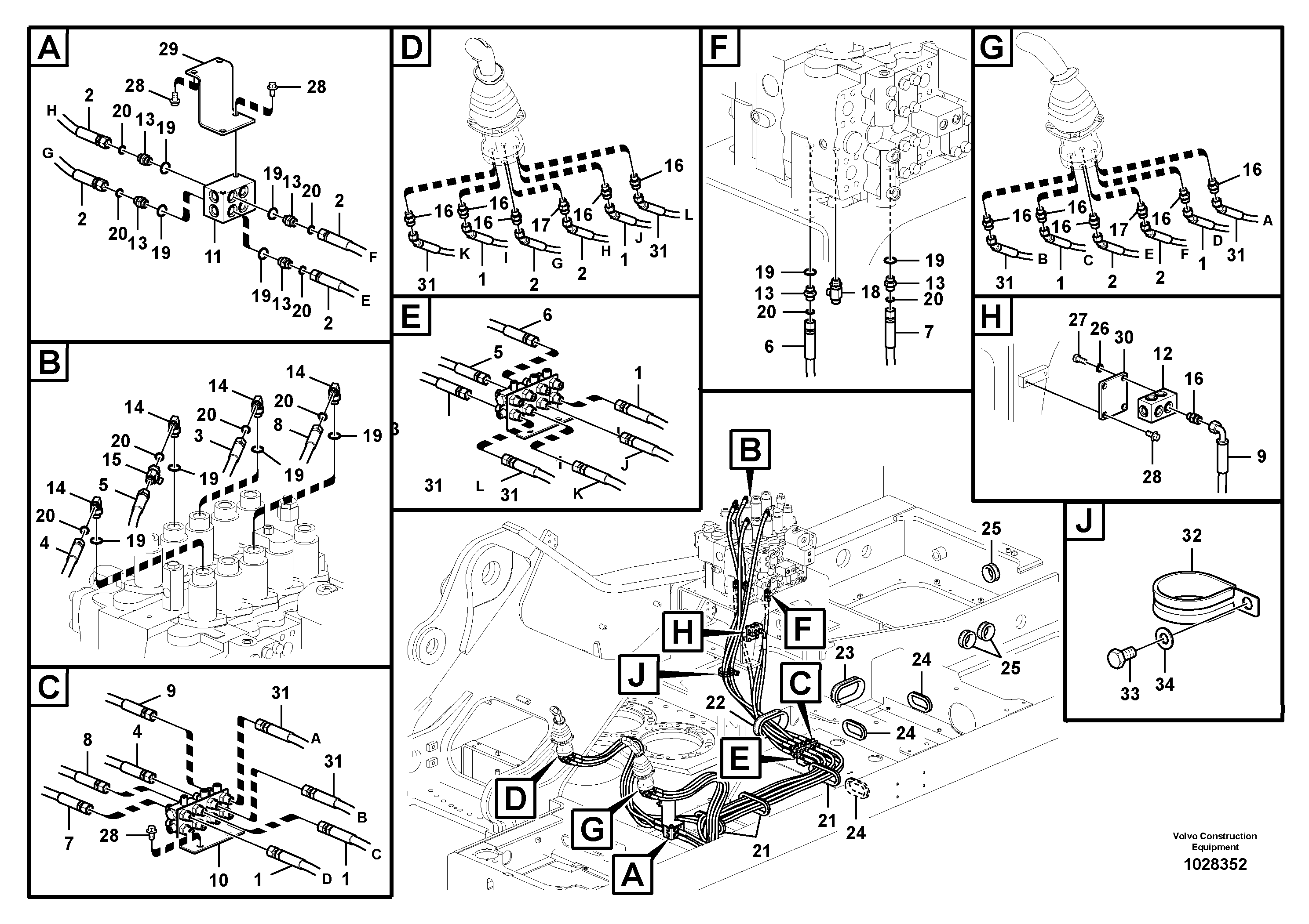Схема запчастей Volvo EC700C - 58492 Servo system, control valve to remote control valve EC700C