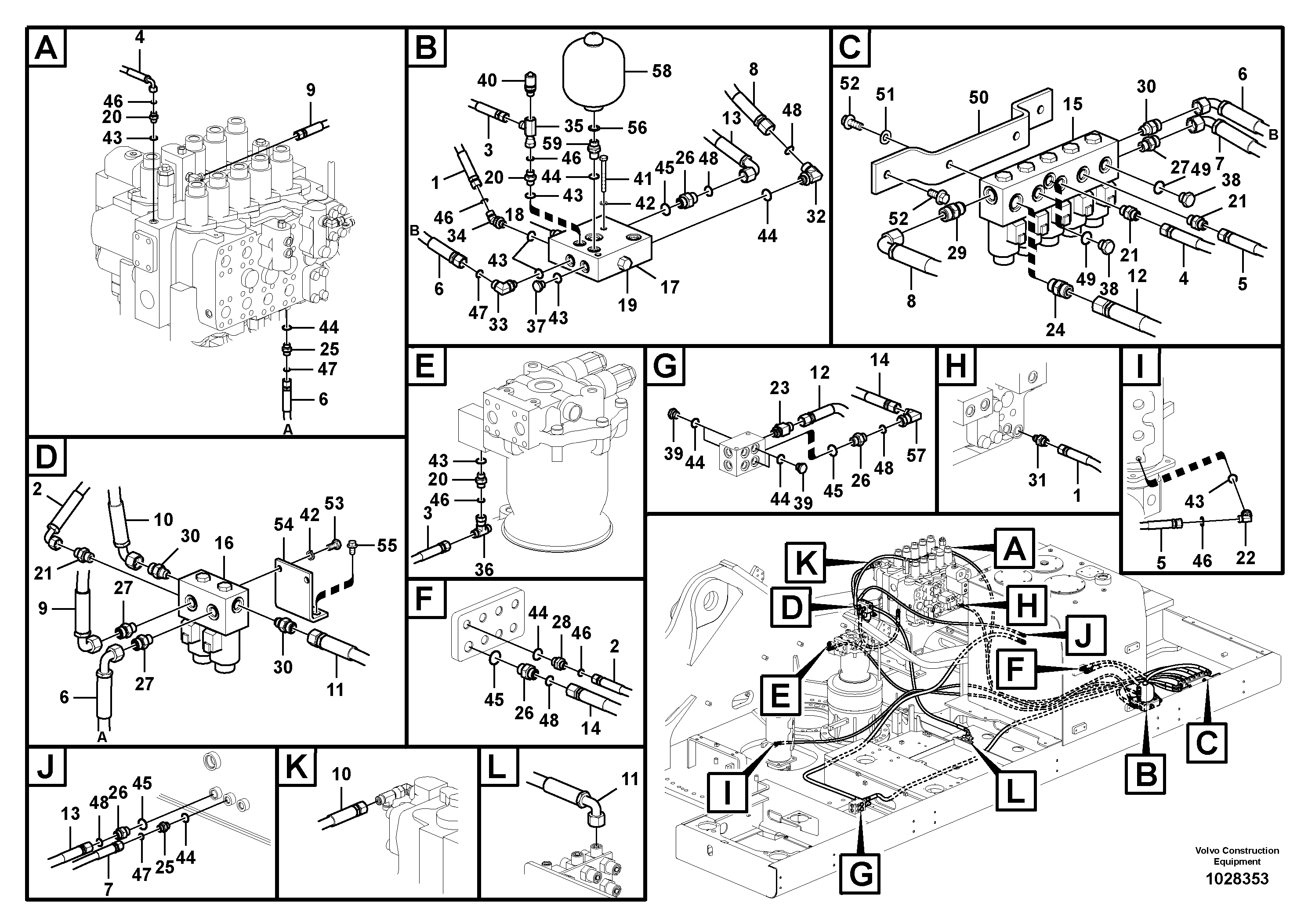 Схема запчастей Volvo EC700C - 77631 Servo system, control valve to solenoid valve EC700C