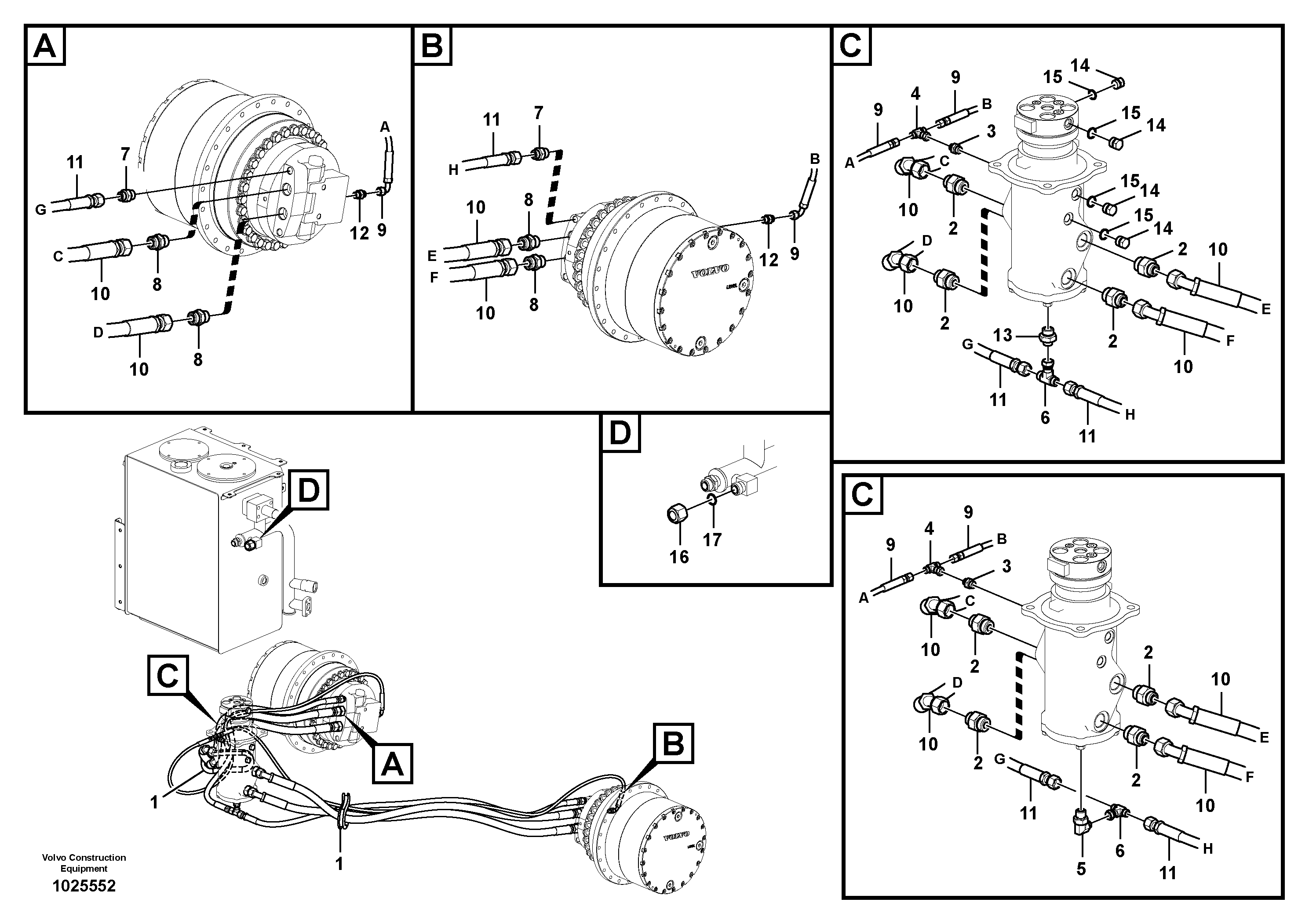 Схема запчастей Volvo EC140C - 56133 Turning joint line, turning joint to travel motor EC140C