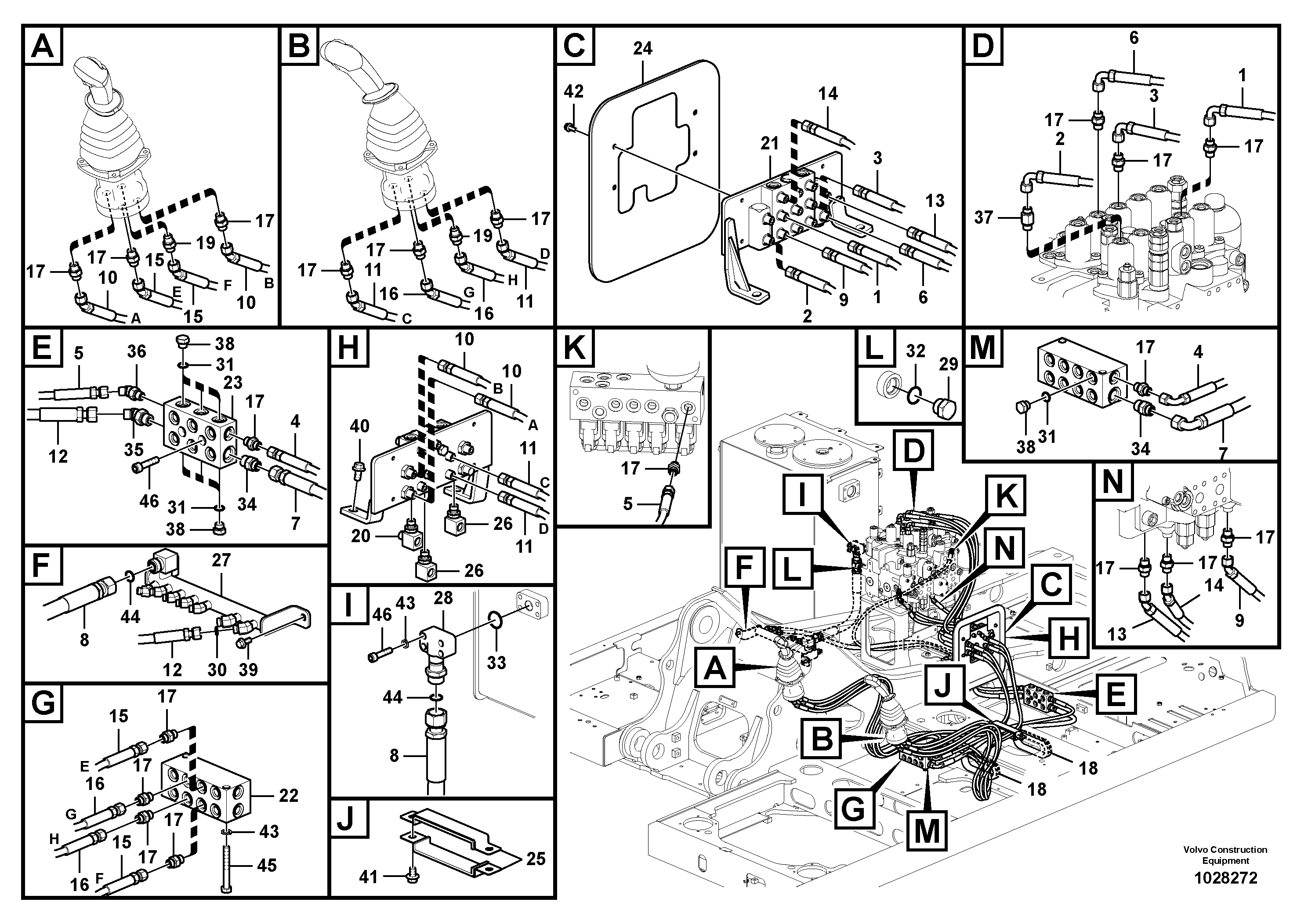 Схема запчастей Volvo EC140C - 105300 Servo system, control valve to remote control valve EC140C