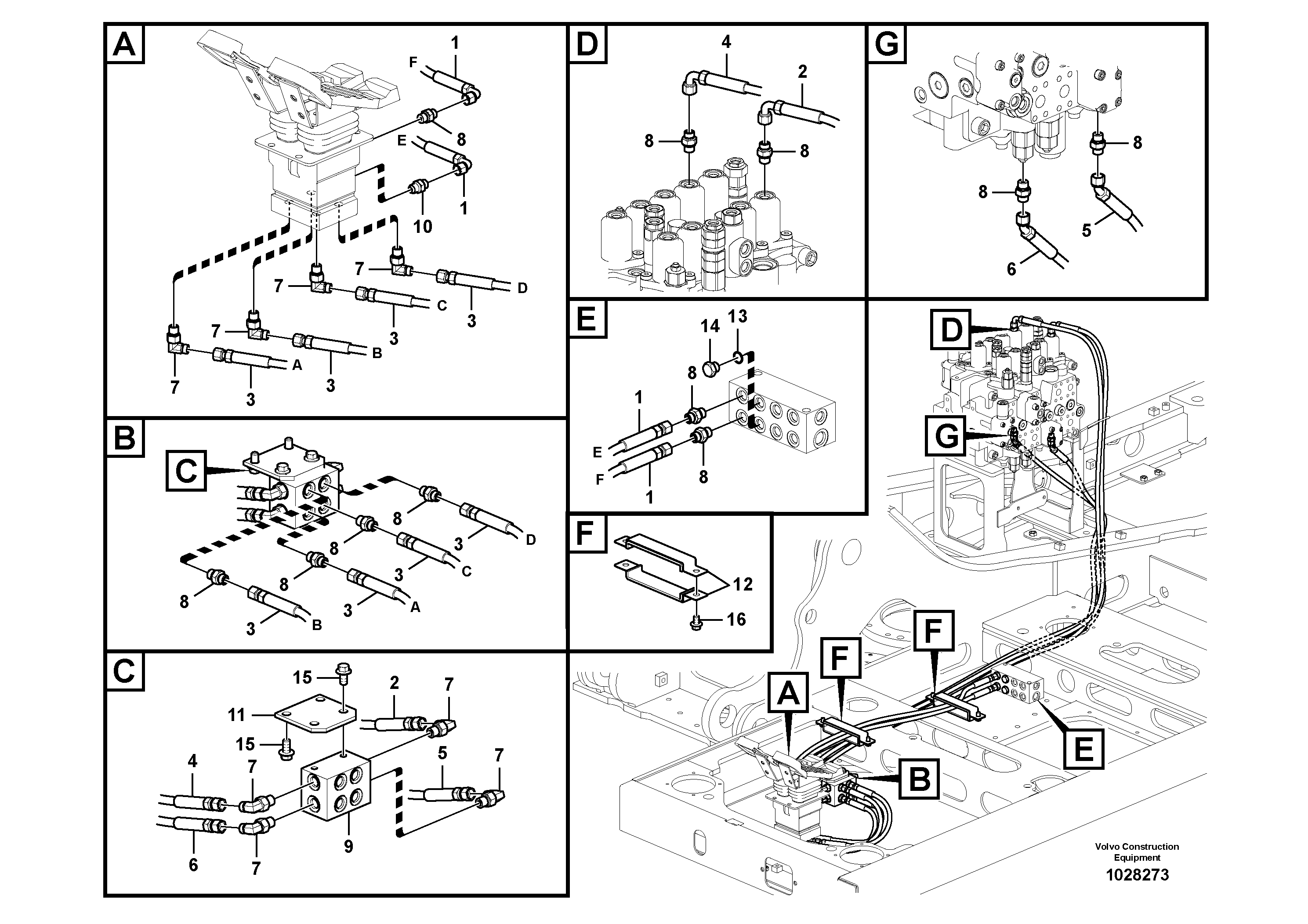 Схема запчастей Volvo EC140C - 57954 Servo system, control valve to remote control valve pedal EC140C