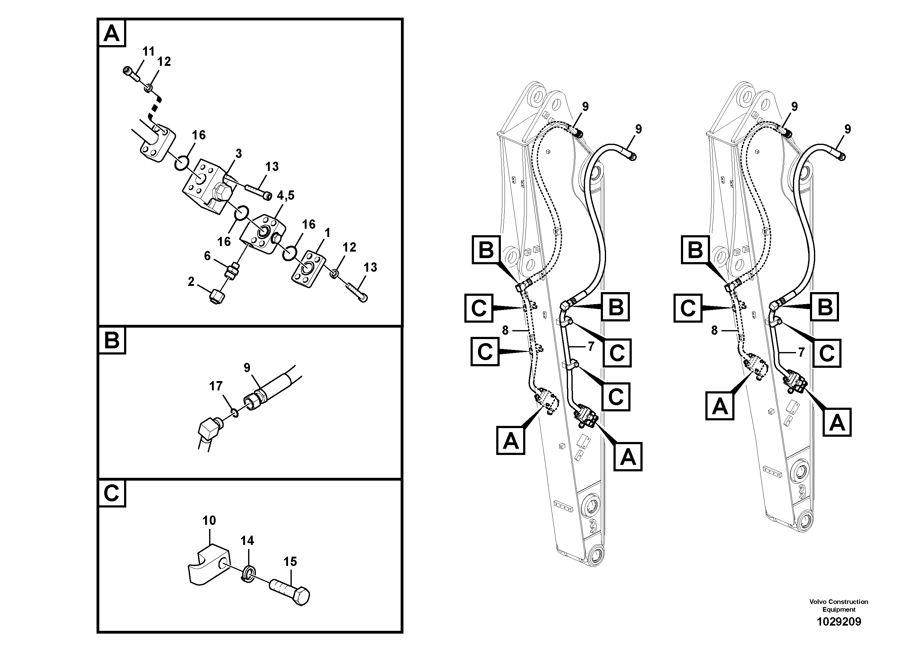 Схема запчастей Volvo EC140C - 44215 Working hydraulic, hammer and shear for dipper arm EC140C