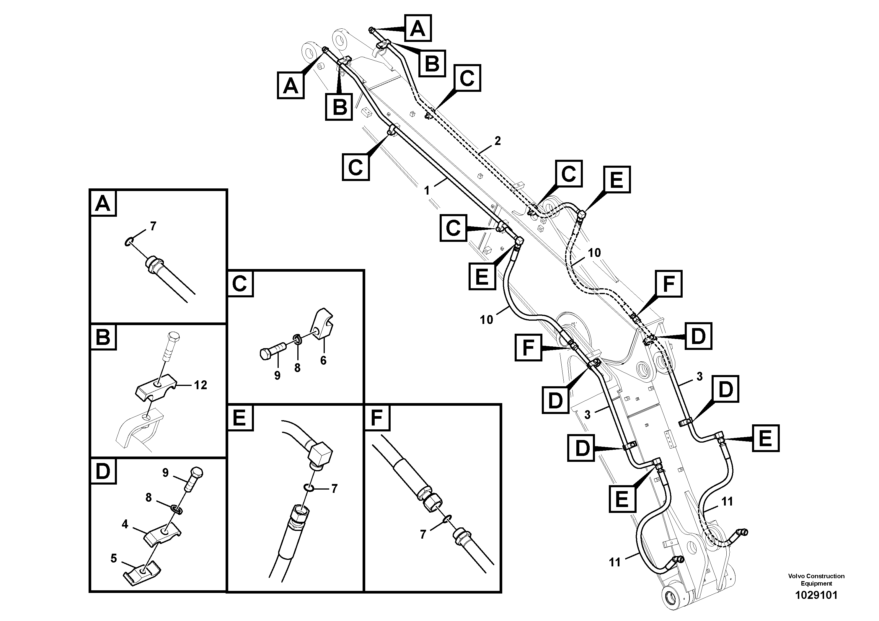 Схема запчастей Volvo EC140C - 59101 Working hydraulic, hammer and shear for adjustable boom EC140C