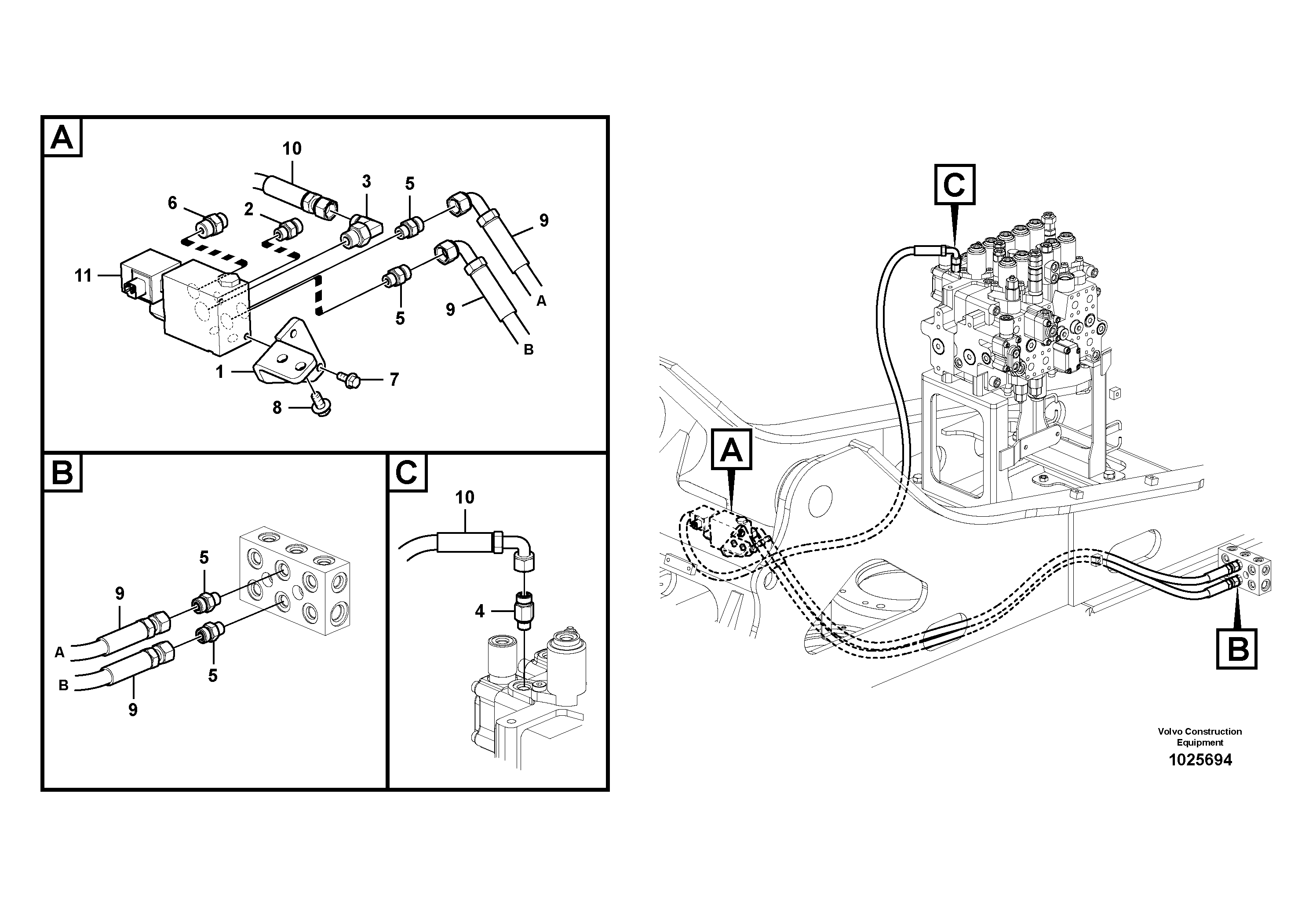 Схема запчастей Volvo EC140C - 59104 Working hydraulic, quick fit on upper frame EC140C