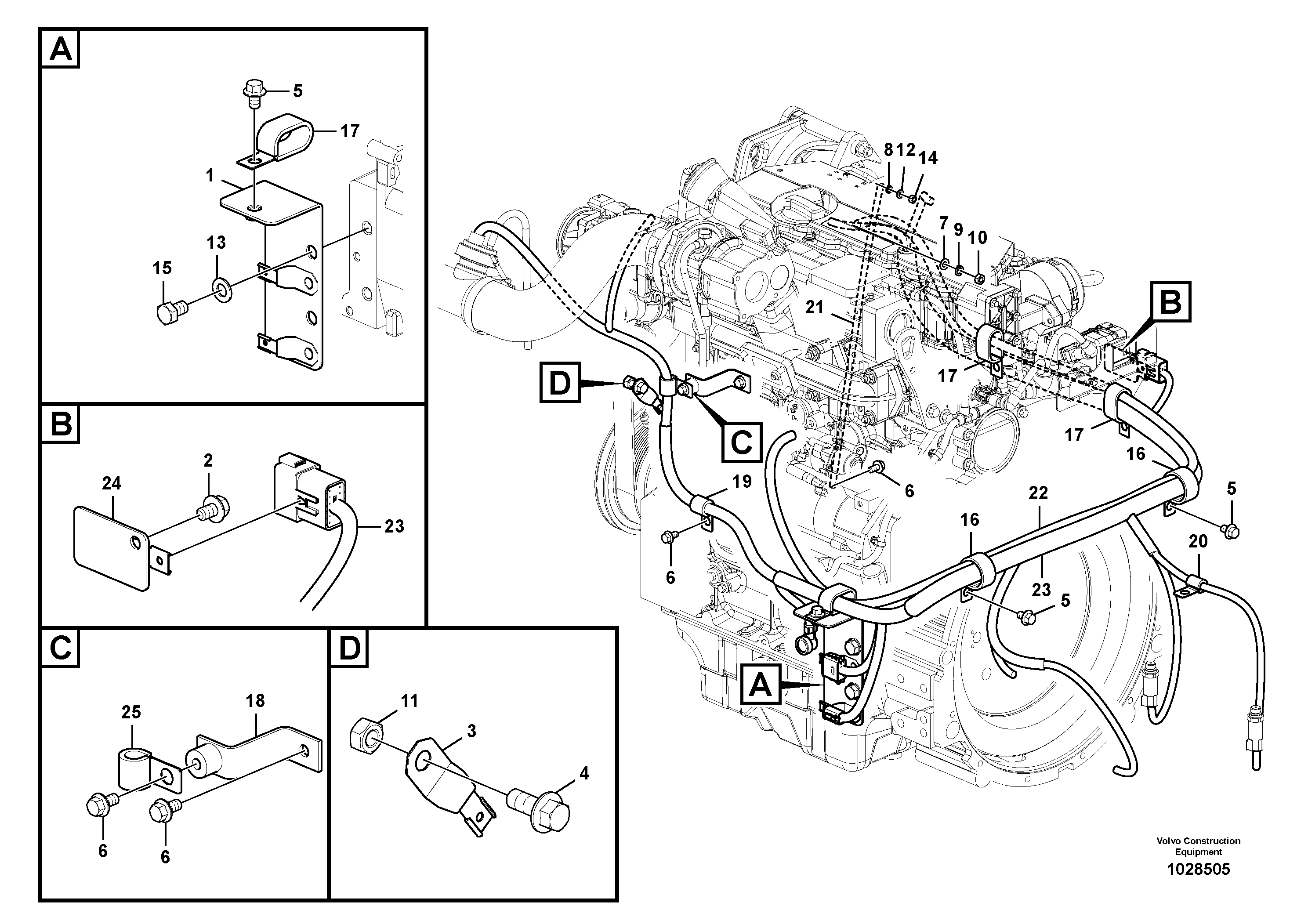 Схема запчастей Volvo EC140C - 55357 Cable harness, engine EC140C