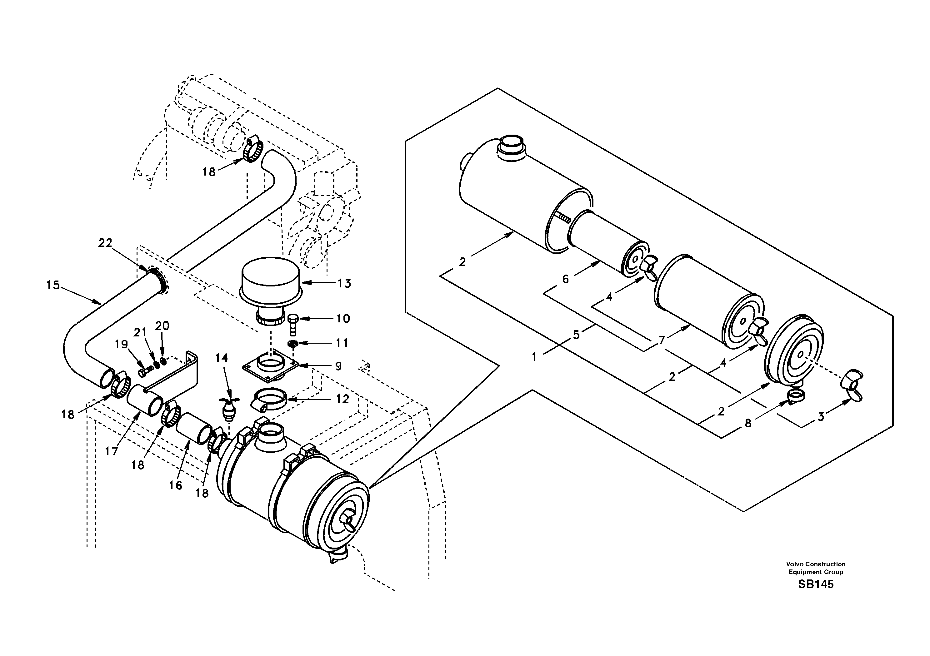 Схема запчастей Volvo EC240 - 34554 Inlet system, pre-cleaner 