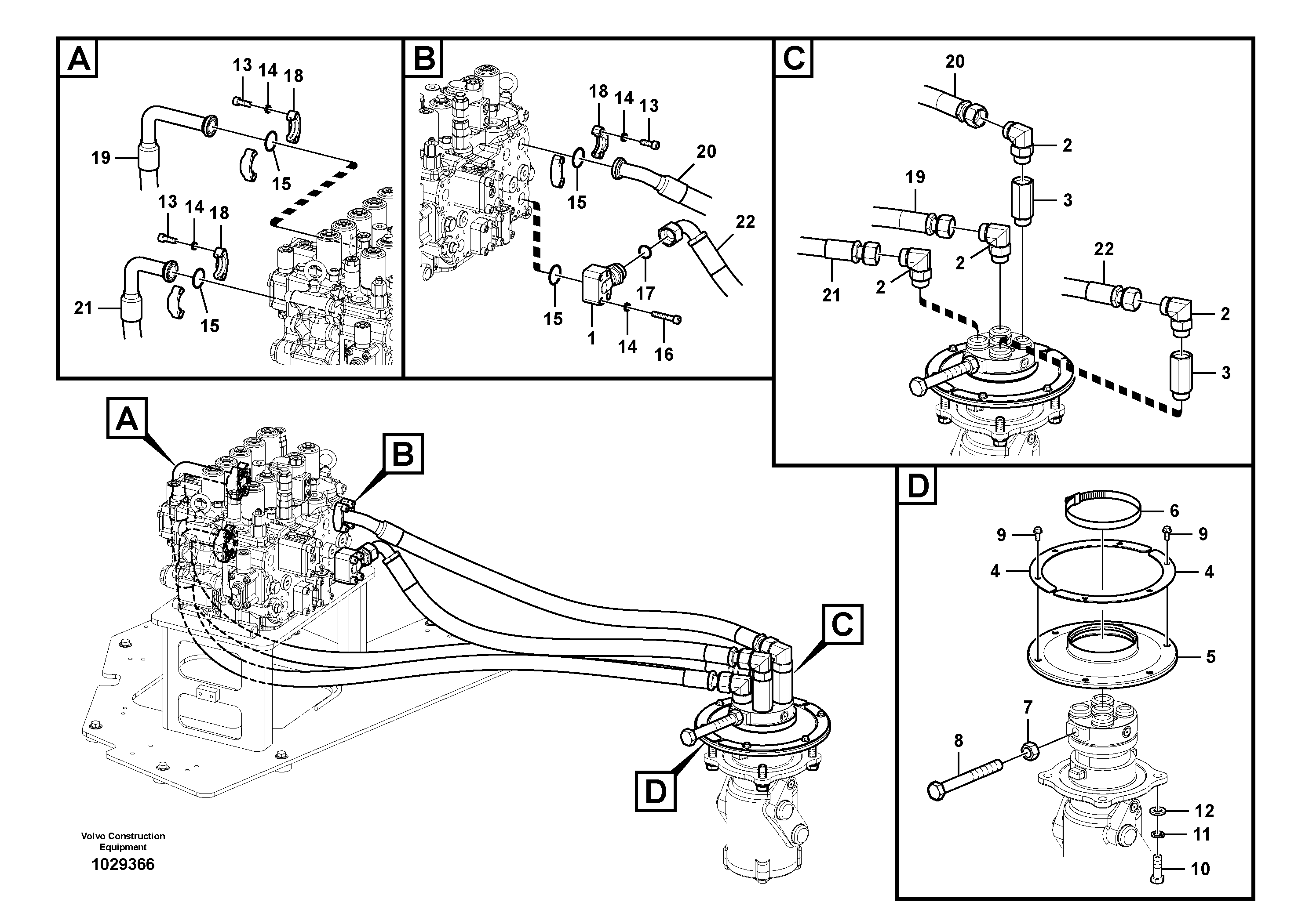 Схема запчастей Volvo ECR305C - 41428 Turning joint line, control valve to turning joint ECR305C